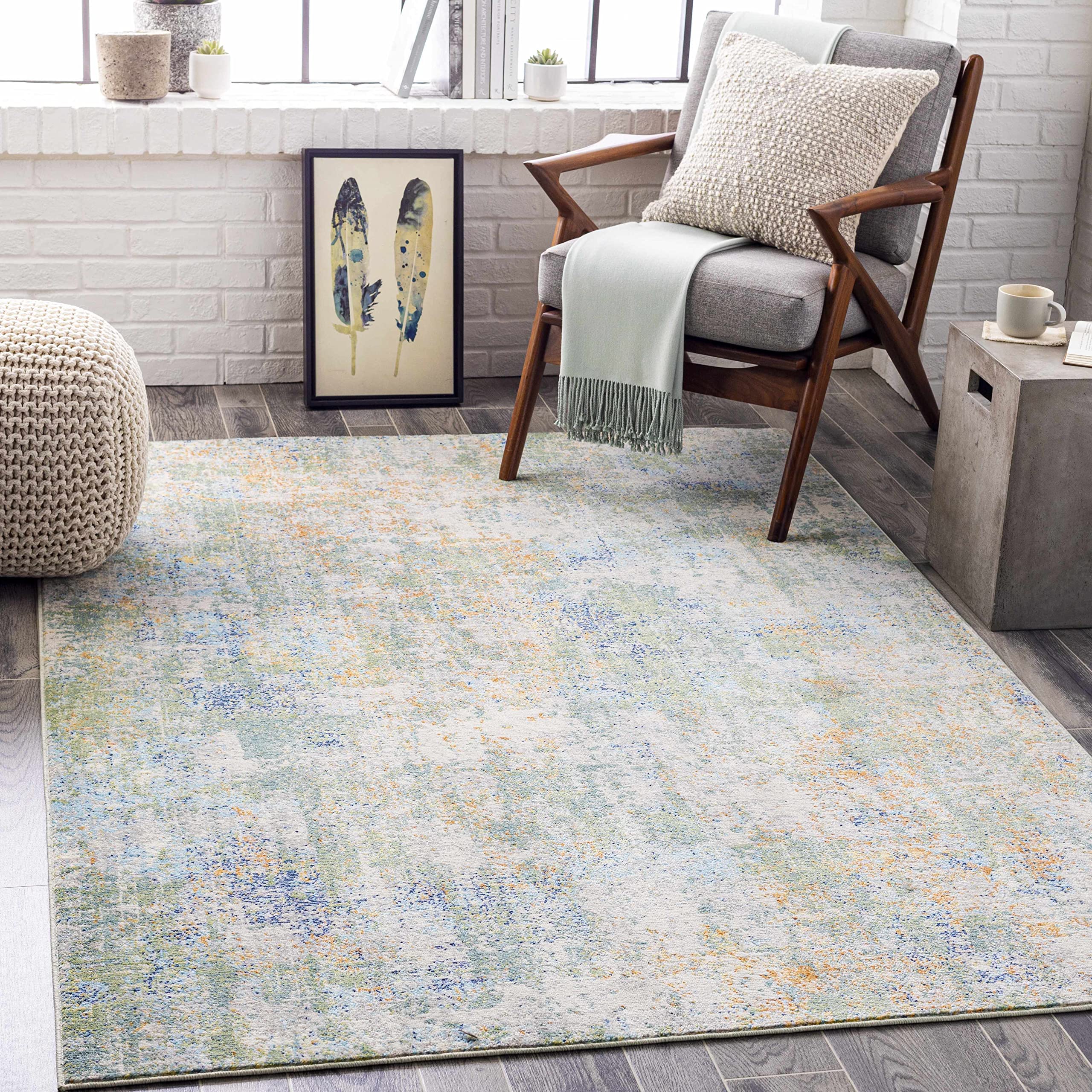 Hauteloom Lightwater Indoor Outdoor Area Rug - Soft & Durable for Living Room, Bedroom, Patio - Beige, Gray, Red - 5'3