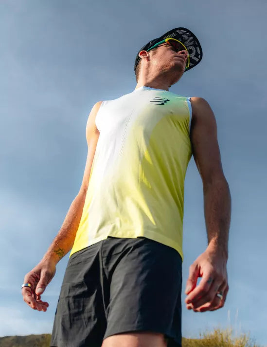 Compressport Men's Running Tank Top - Breathable Quick-Dry Athletic Shirt for Workout & Training | Safe Yellow Performance Wear for Gym, Jogging & Outdoor Sports