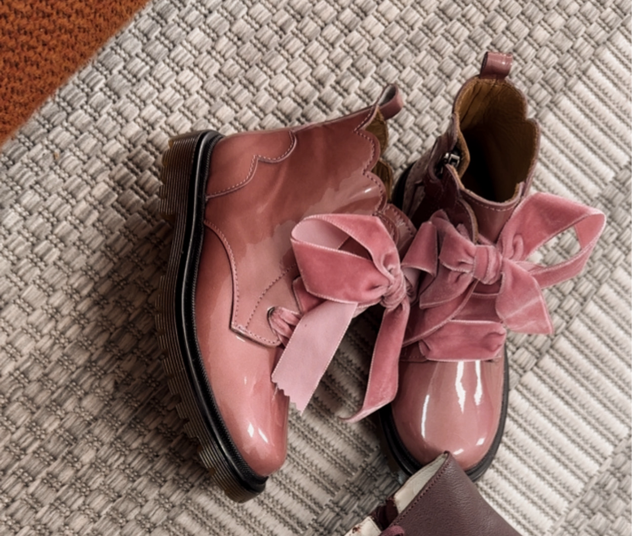 Pink Patent Leather Scalloped Velvet Lace Ankle Booties for Women - Elegant Dress Shoes for Parties, Weddings & Special Occasions