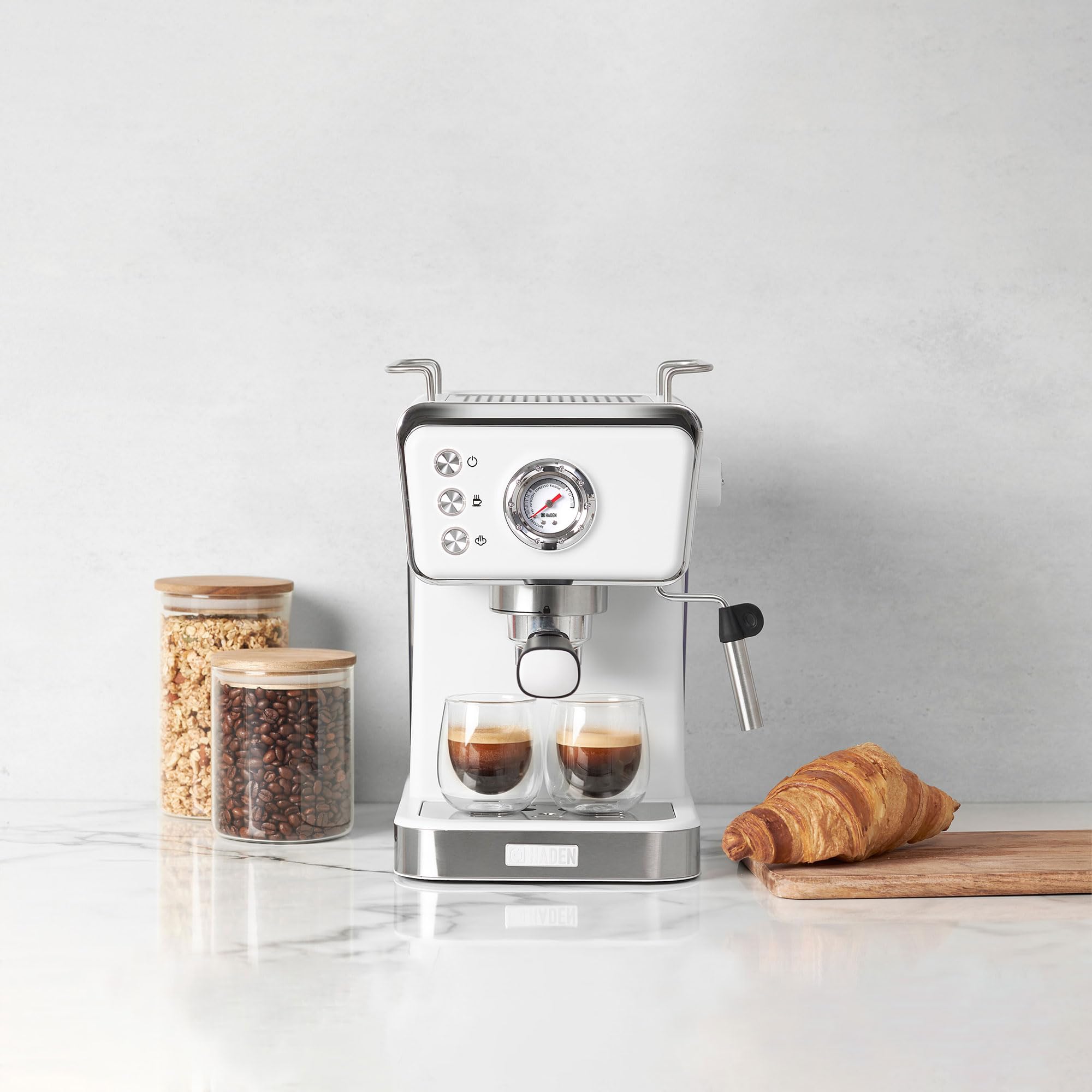 HADEN Barista Brew Espresso Coffee Machine - Stainless Steel Espresso Maker with Milk Frother, Steamer & 1.5L Water Tank, Ivory & Copper - Perfect for Home Baristas & Coffee Lovers