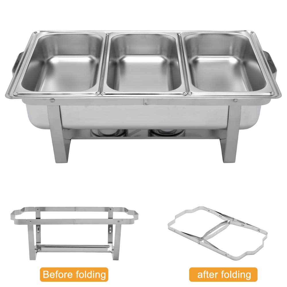 ROVSUN 8 Quart 2 Pack Stainless Steel Chafing Dish Buffet Set - NSF Certified Catering Chafer with 3 Half Size Food Pans & Foldable Frame - Perfect for Restaurants, Parties, Weddings & Buffet Serving