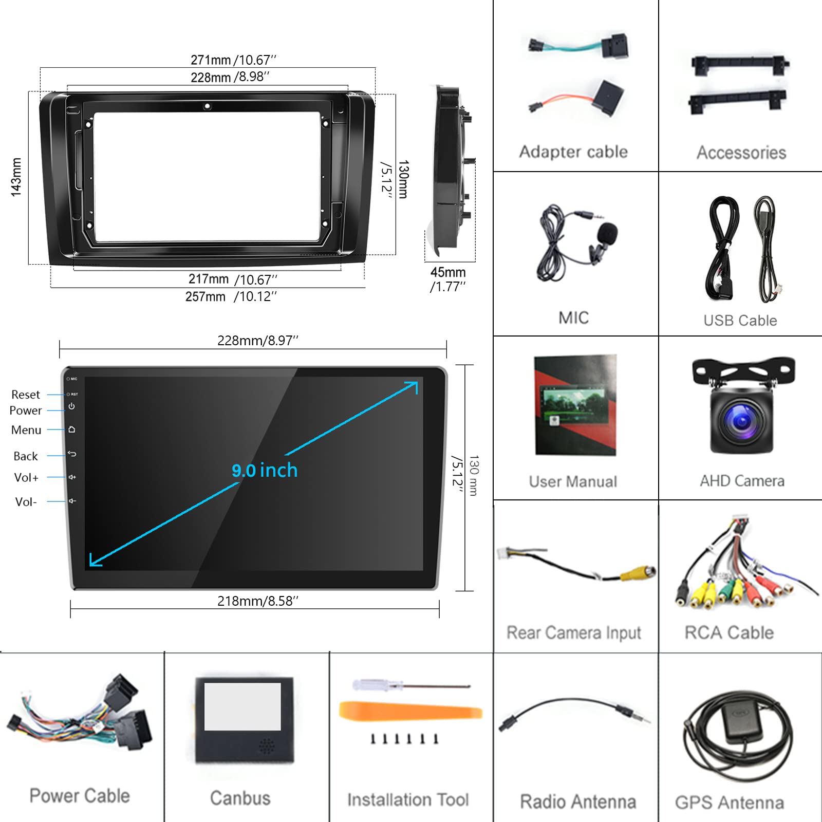 9-inch Android Car Stereo for Mercedes Benz ML GL ML350 GL320 X164 (2005-2011) - Wireless CarPlay & Android Auto, Bluetooth, WiFi, GPS Navigation, FM/RDS Radio with Backup Camera - Perfect for Road Trips & Daily Commutes