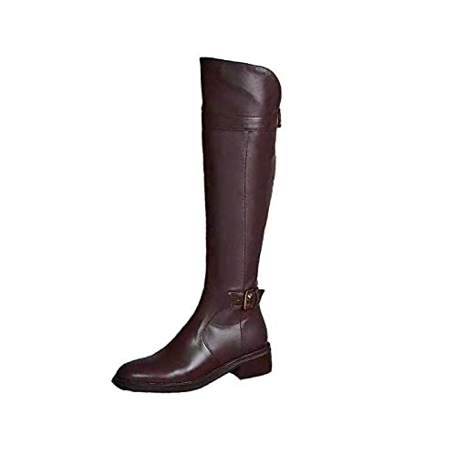 Stylish Women's Square Heel Leather Knee High Boots - Large Size Pointed Toe Riding Boots for Autumn & Winter | Perfect for Office, Party & Casual Outfits