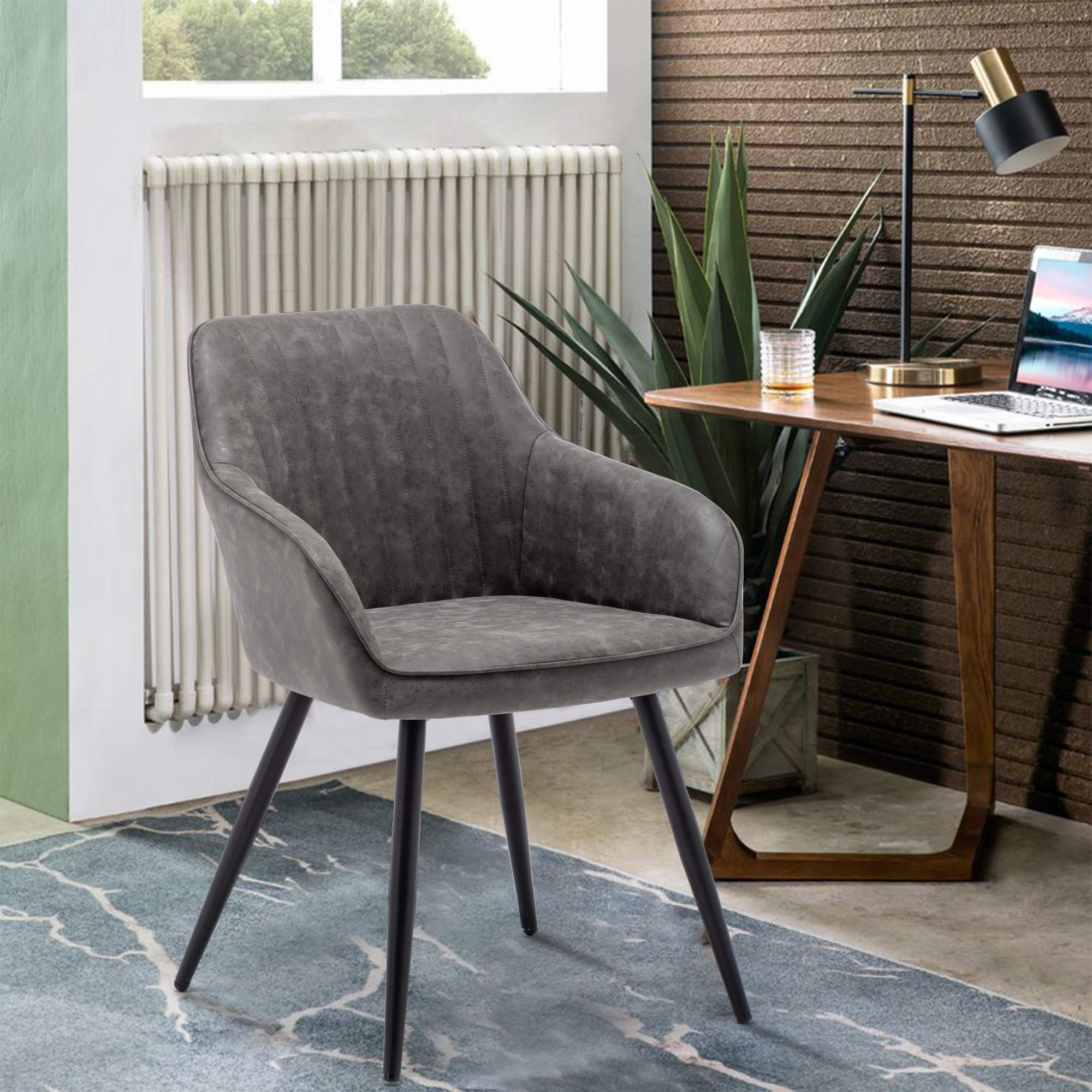 Awonde Set of 2 Faux Leather Accent Chairs - Modern Armchairs with Metal Legs in Gray for Dining Room, Living Room & Office - Perfect for Guest Seating, Home Decor & Small Spaces