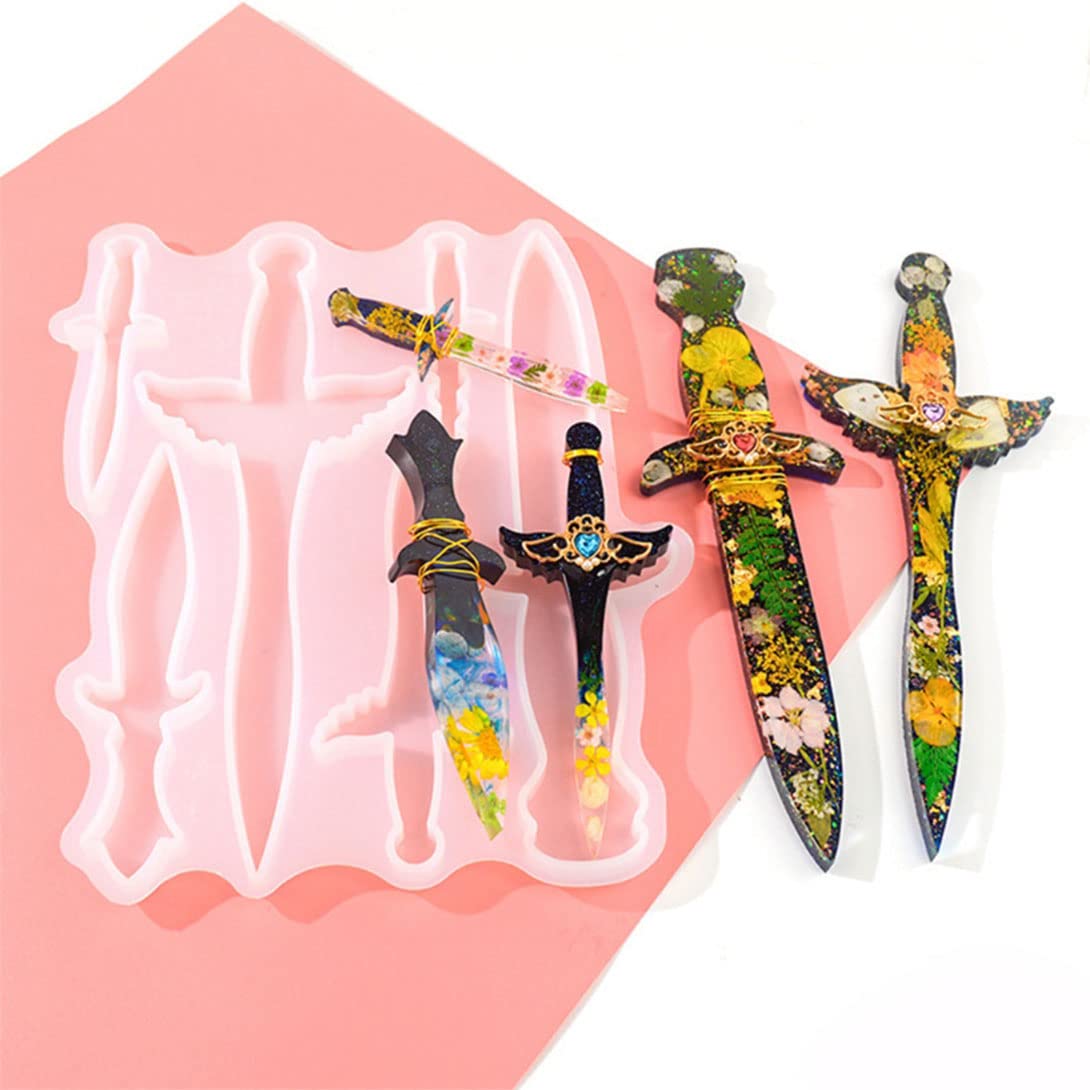 Epoxy Resin Dagger Molds - 6-Piece Silicone Jewelry Casting Set with Golden Craft Wire for Keychains, Cosplay, Theater Costumes & Home Decor | DIY Craft Supplies for Resin Art Projects