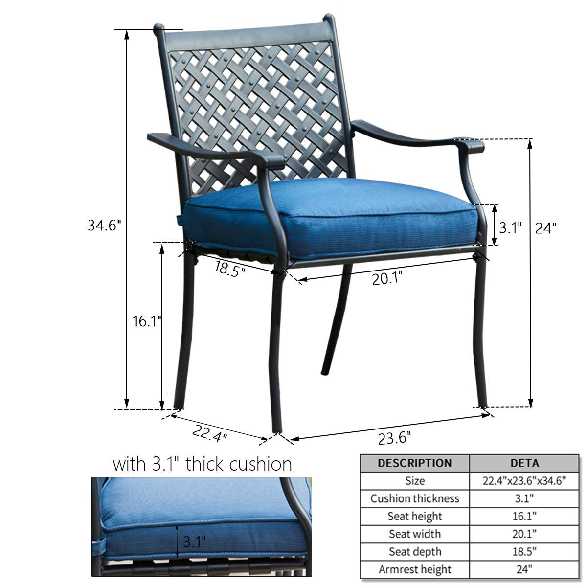 4-Piece Stackable Wrought Iron Patio Dining Chairs Set with Steel Frame & Oxford Cushion - Outdoor Metal Garden Furniture for Backyard, Poolside & Restaurant Use
