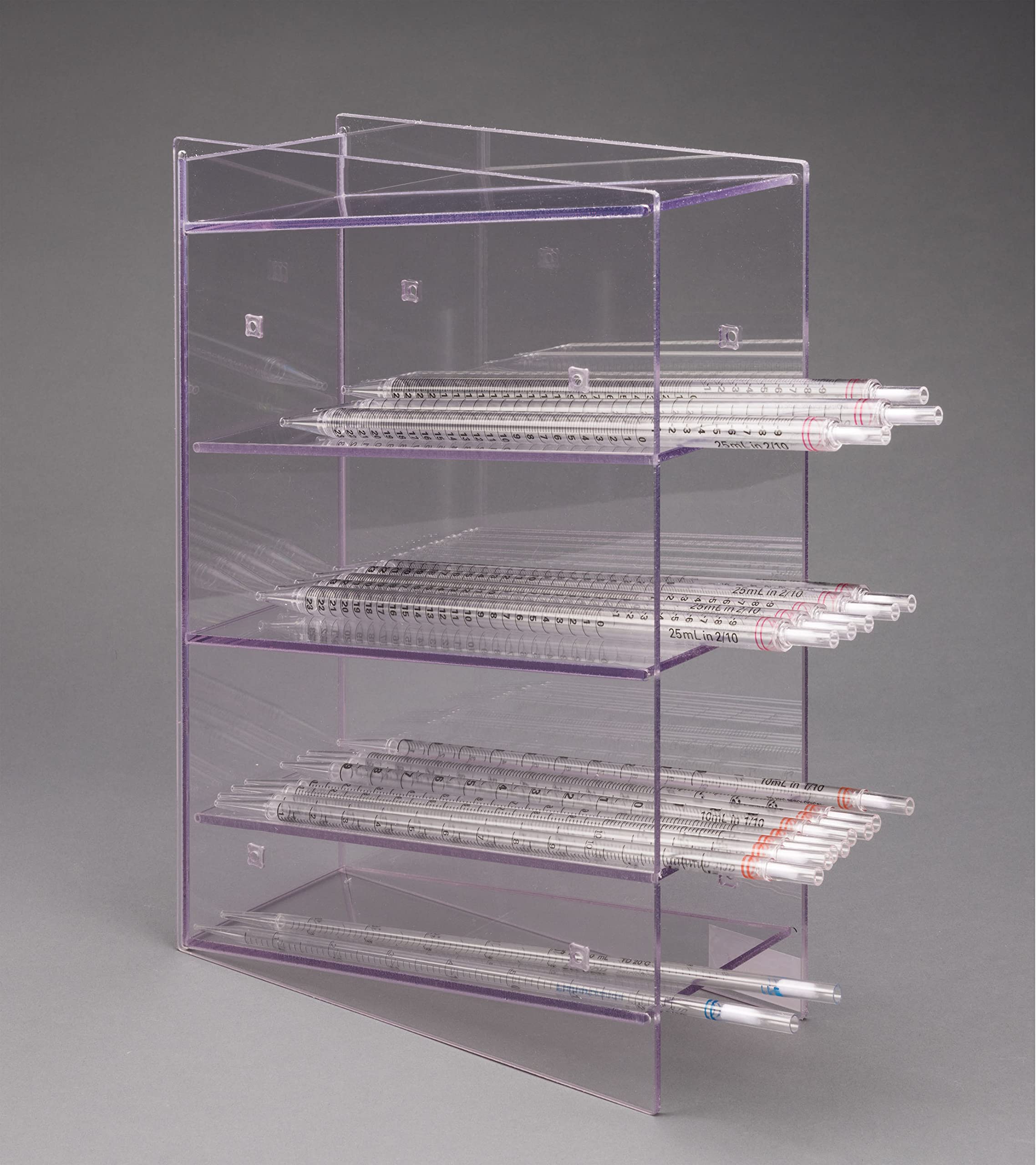 4-Pocket PETG Serological Pipette Holder - Countertop Stand for Lab Use, No Bracket Needed - Ideal for Laboratory Organization & Pipette Storage