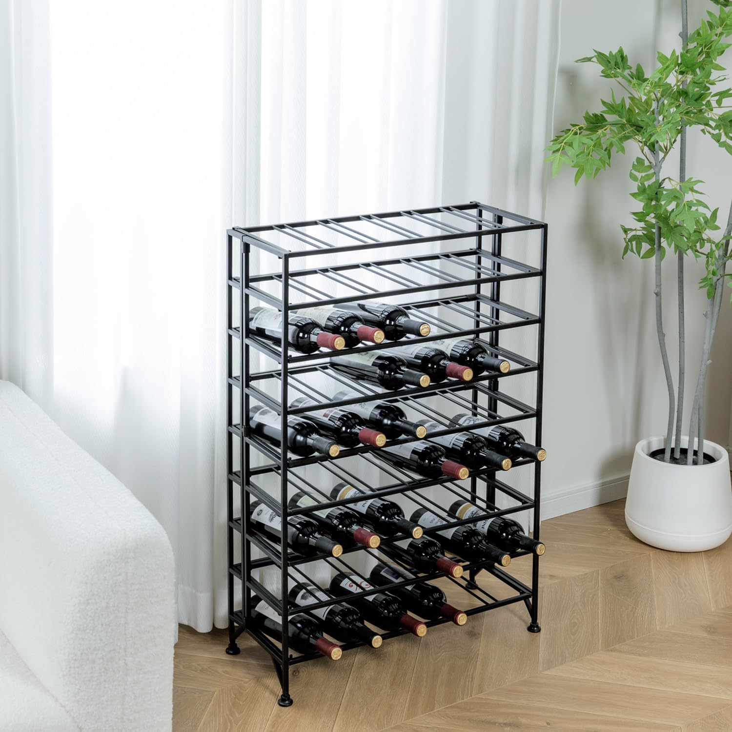 MyGift 9-Tier Black Metal Wine Rack - Freestanding Floor Bottle Storage Shelf Holds 54 Wine Bottles | Perfect for Home Bar, Kitchen, Dining Room & Cellar Organization
