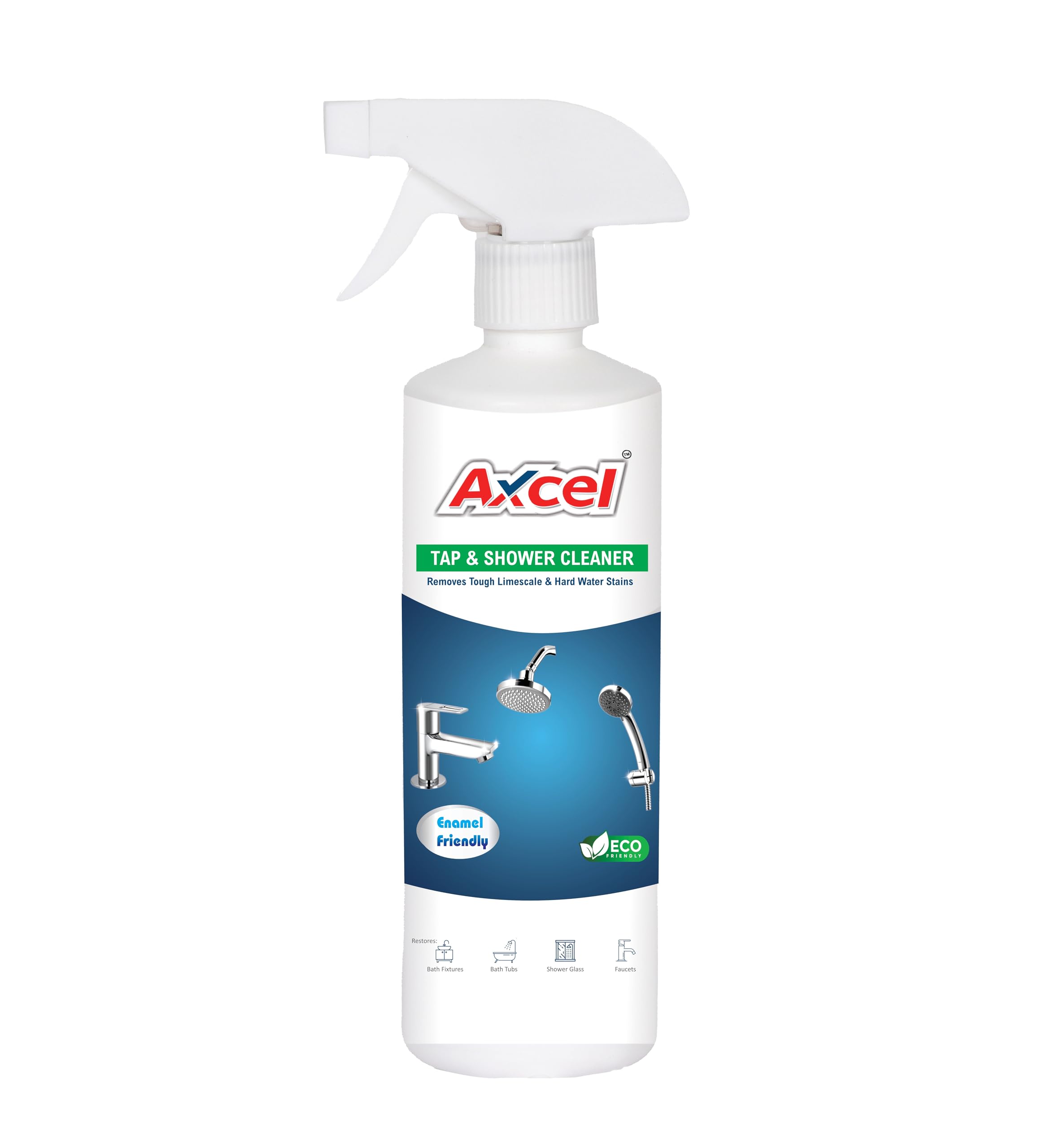 AXCEL Tap & Shower Cleaner Liquid - 500ml | Powerful Stain Remover for Hard Water, Lime Scale & Soap Scum | Safe for Chrome, Stainless Steel, Brass & Plastic | Perfect for Bathroom Fixtures, Kitchen Sinks & Shower Doors