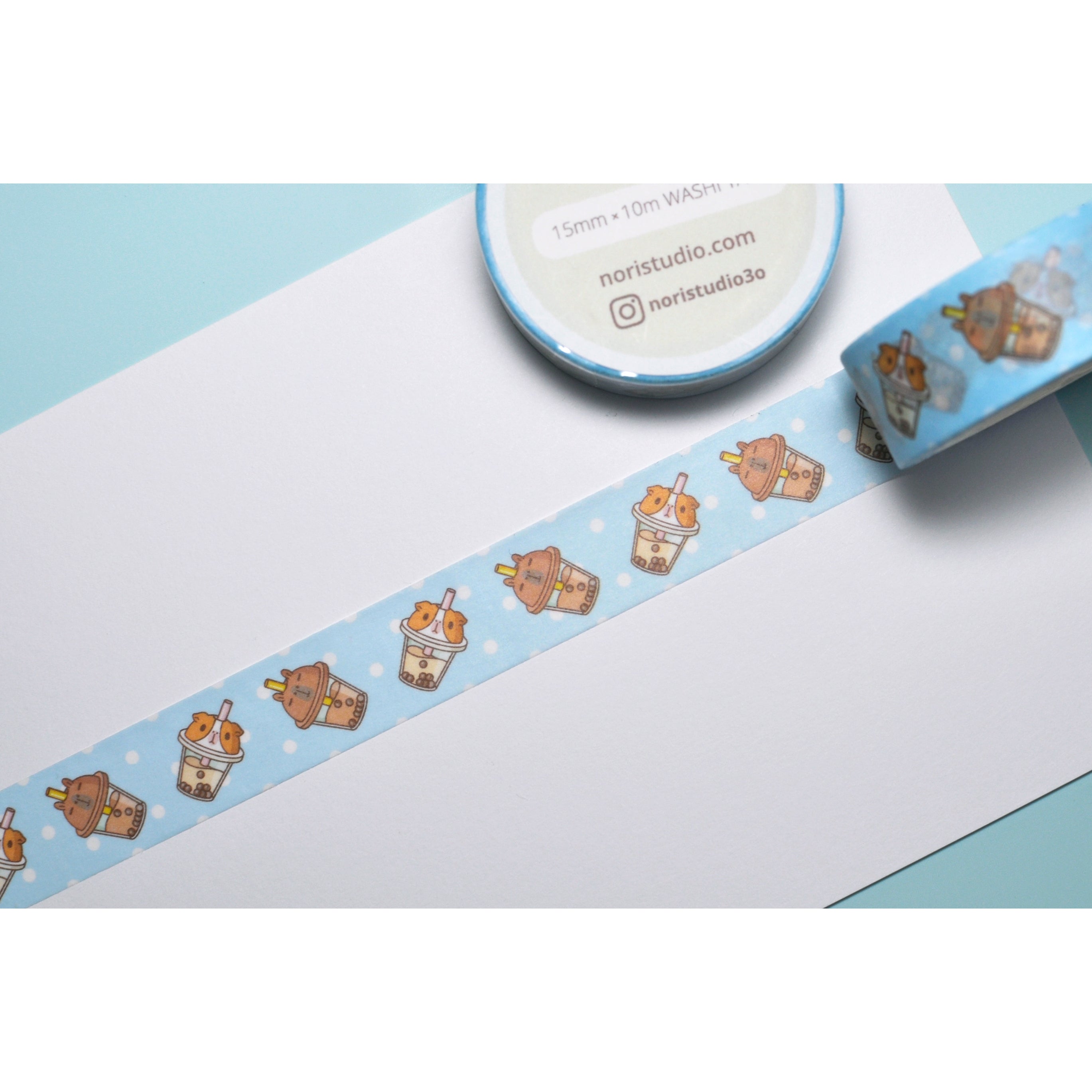 Bubu and Moonch Bubble Tea Washi Tape - Decorative Japanese Paper Tape for Scrapbooking, Journaling, DIY Crafts, and Gift Wrapping - Kawaii Stationery for Bullet Journals, Planners, and Art Projects