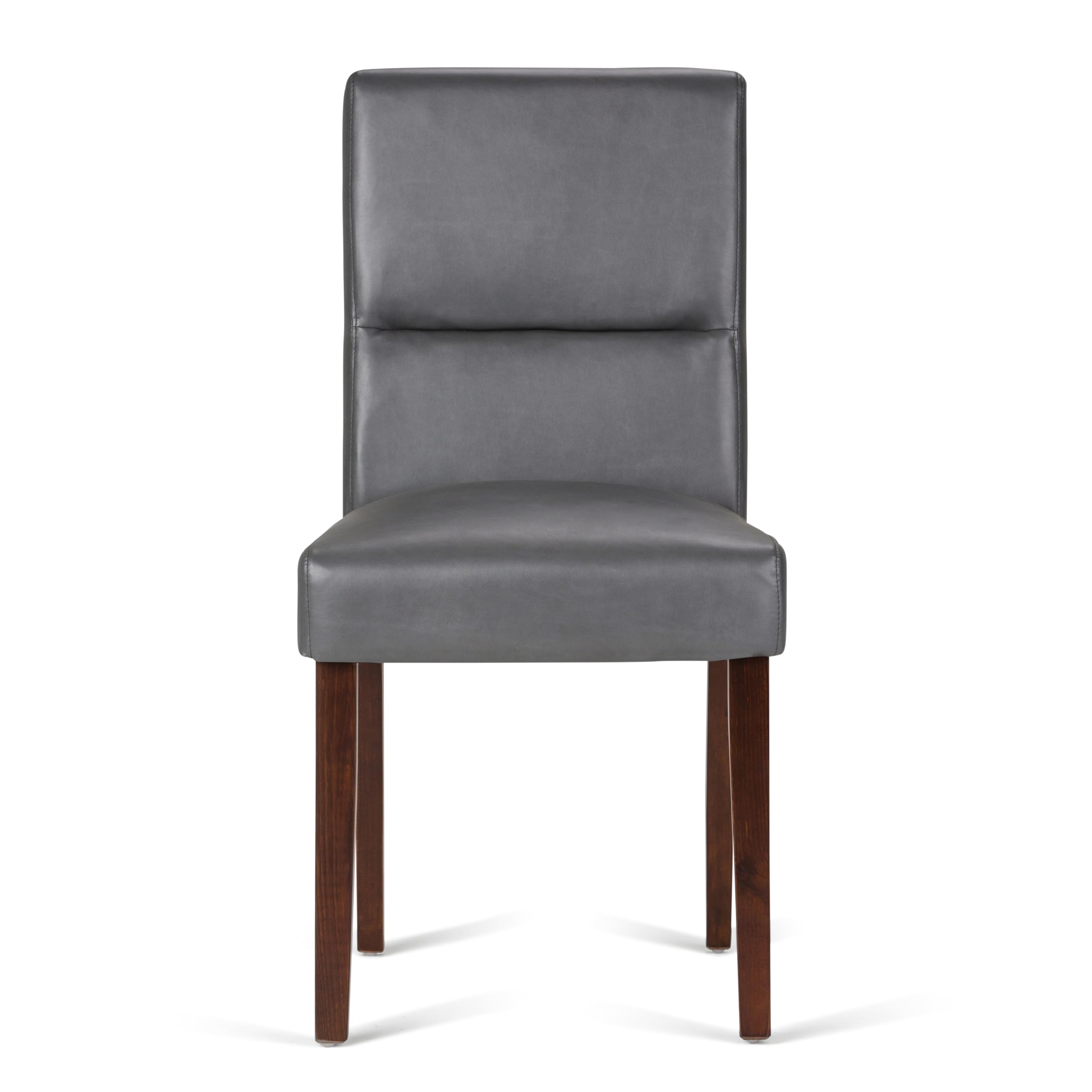 SIMPLIHOME Ashford Parson Dining Chair Set - 2 Pack Solid Wood Vegan Leather Upholstered High Back Chairs in Stone Grey (23