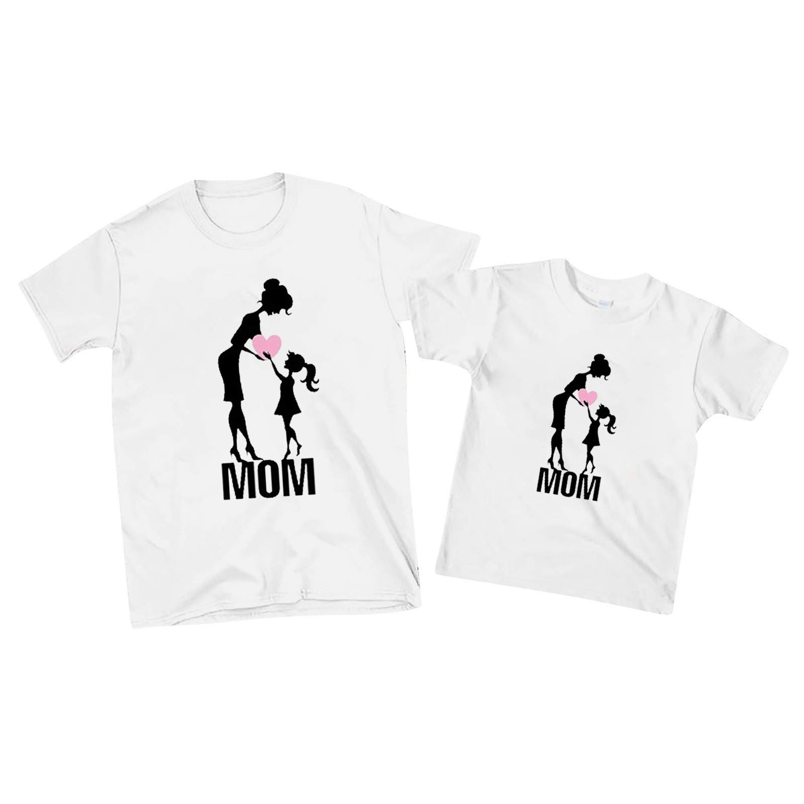Women's & Kids' Matching White Long Sleeve T-Shirt Set - Cute Mother Daughter Outfits for Family Photos, Casual Daywear & Special Occasions