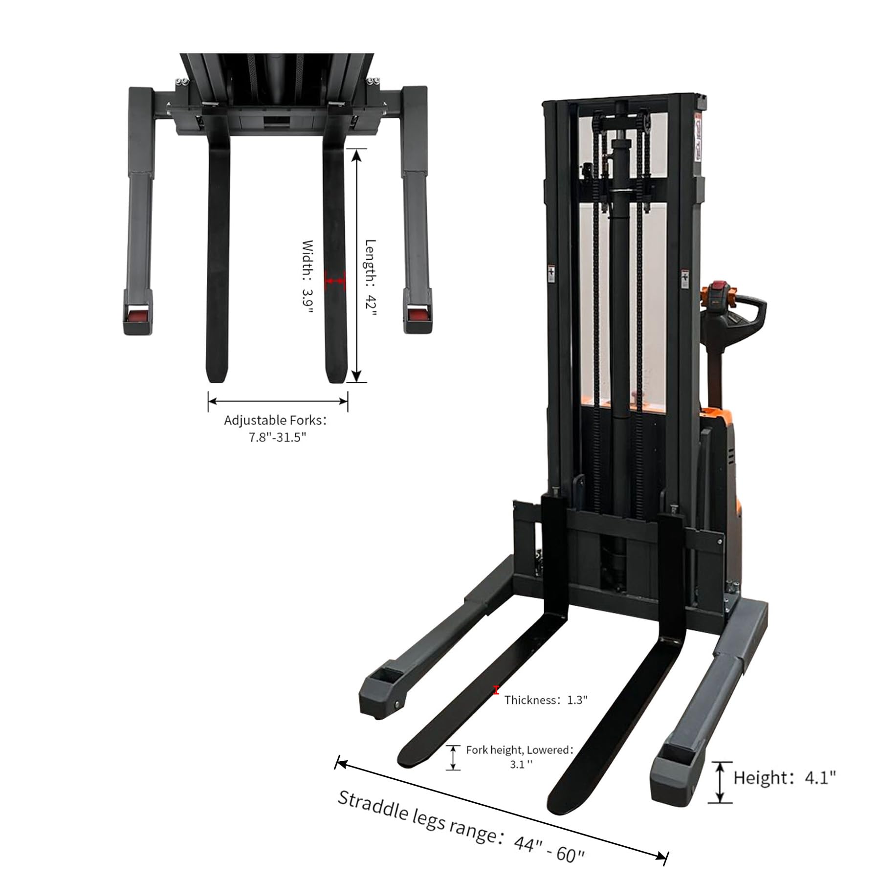 Tory Carrier Full Electric Pallet Stacker - 2640lbs Capacity Walkie Forklift with 98