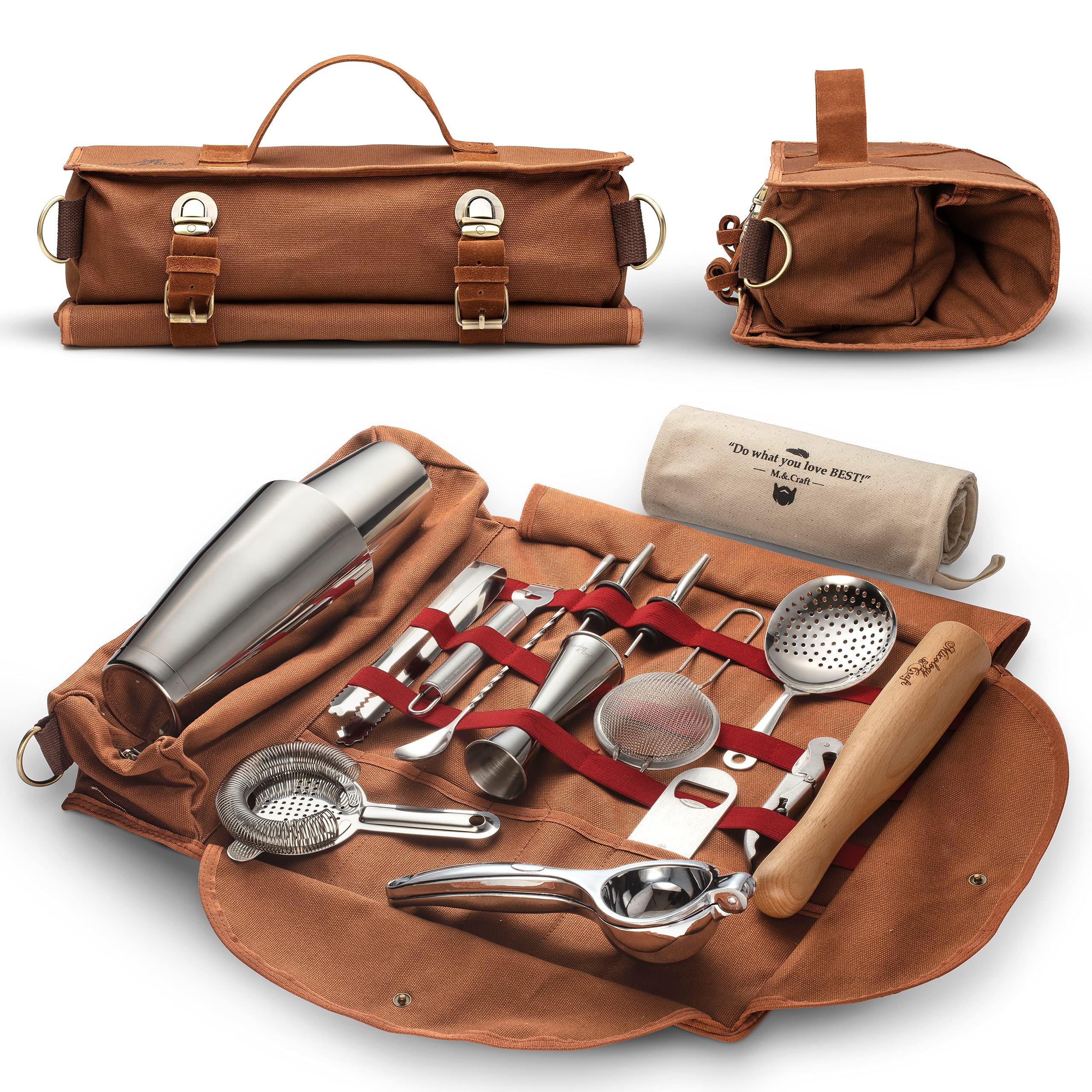 Professional 17-Piece Copper Bar Tool Set with Portable Travel Bartender Kit Bag & Shoulder Strap - Essential Cocktail Making Tools for Home Bars, Parties & Outdoor Events | Durable Bar Accessories for Mixologists & Entertainers