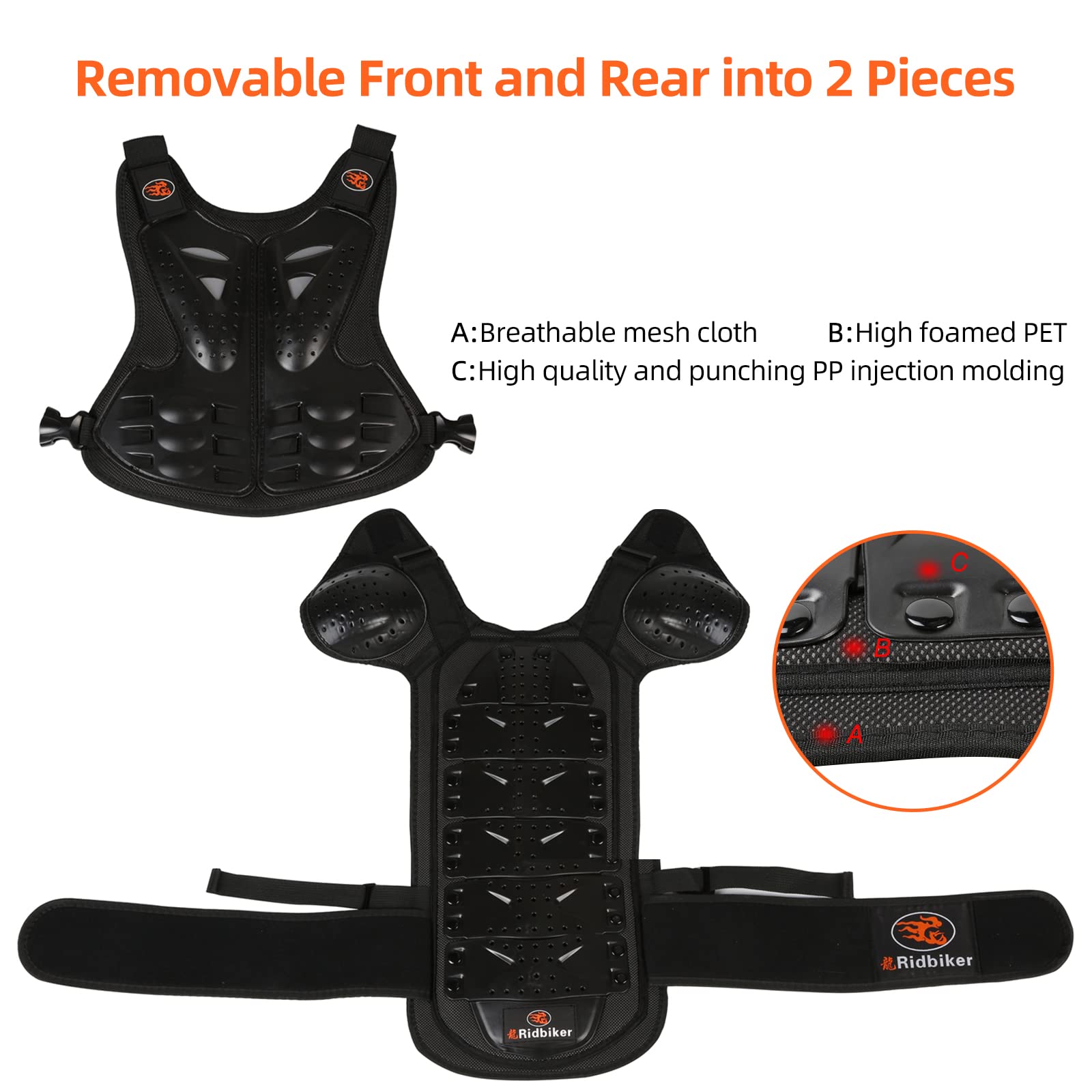 **Kids Motocross Chest Protector - Dirt Bike Body Armor Vest for Motorcycle Riding Gear - Black, Large - Ideal for Off-Road Racing & Youth MX Training**