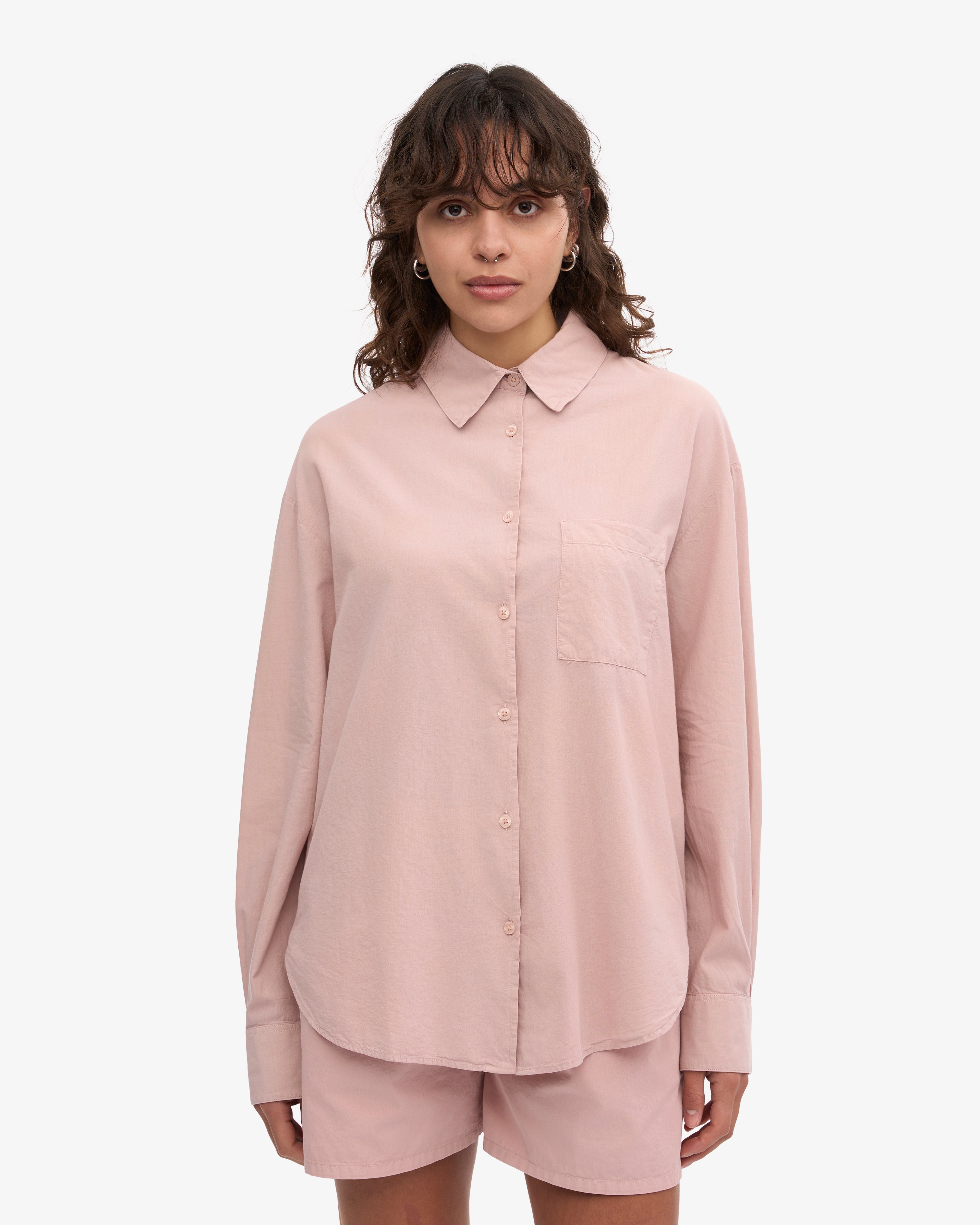 Organic Oversized Shirt for Women - Soft Faded Pink Cotton Tunic Top - Casual Loose Fit Shirt for Everyday Wear, Street Style & Layering