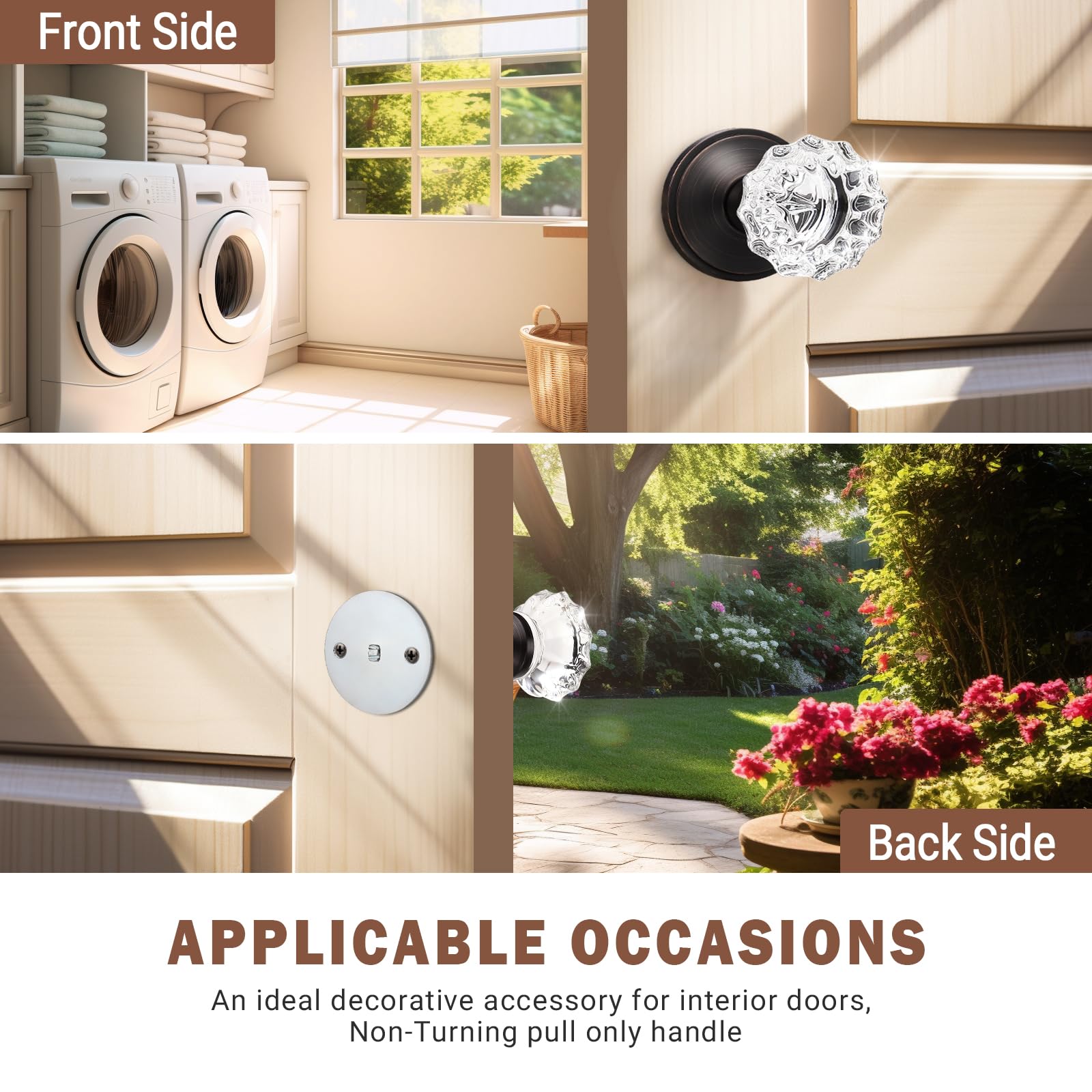 KNOBWELL Single Sided Crystal Glass Door Knob - Oil Rubbed Bronze Finish, Faceted Clear Crystal Rosette for Interior Doors - Perfect for Bedrooms, Bathrooms & Closets