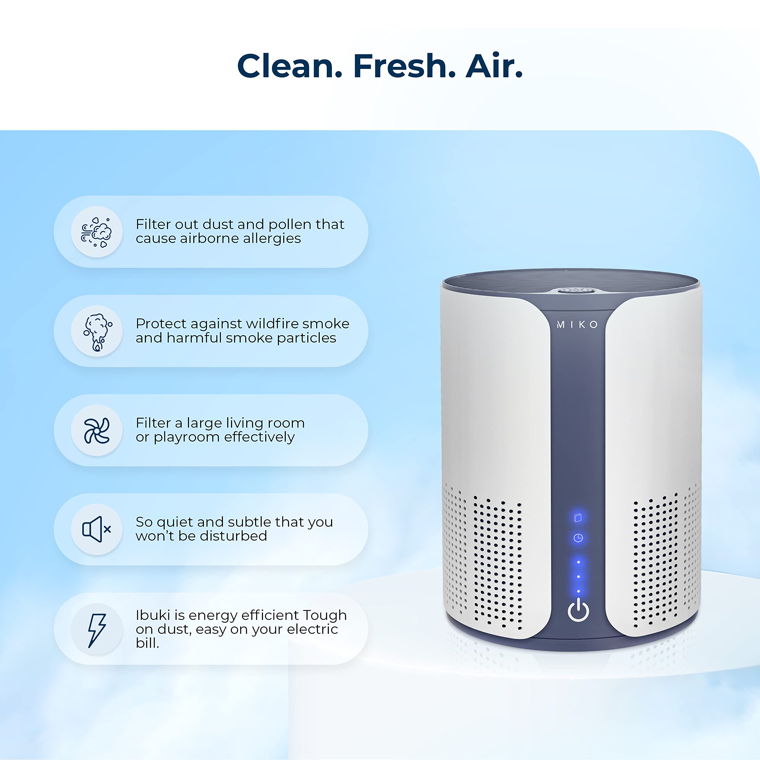MIKO H13 True HEPA Air Purifier for Large Rooms up to 925 sqft - 3 Fan Speeds, Built-in Timer, 150 CADR, Sleep Mode - Perfect for Bedrooms, Living Rooms & Offices