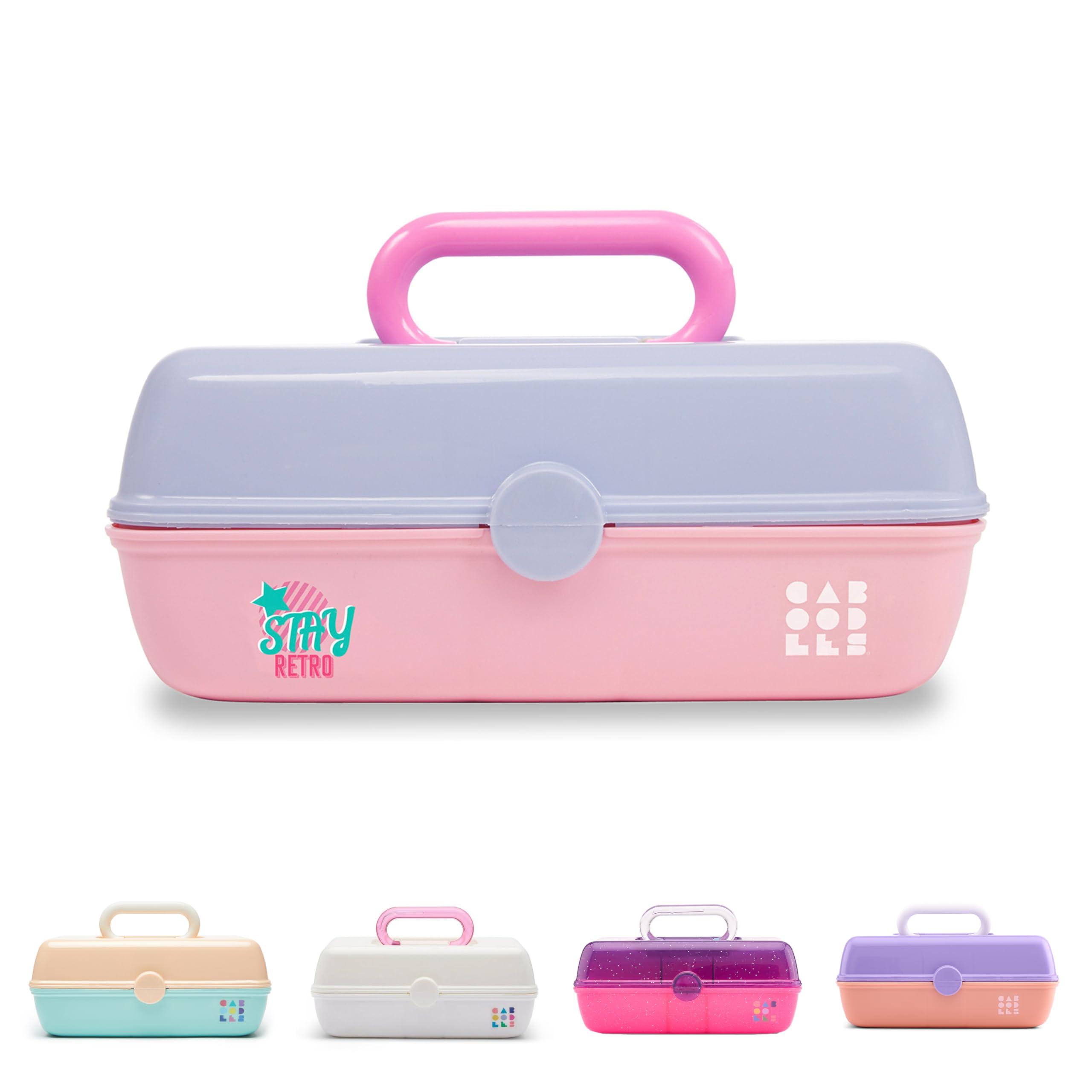 Caboodles Pretty in Petite Makeup Box - Two-Tone Periwinkle on Pink Hard Plastic Cosmetic Organizer with 2 Swivel Trays & Fashion Mirror | Travel-Friendly Secure Latch | Perfect for Travel, Home Vanity & On-the-Go Makeup Storage