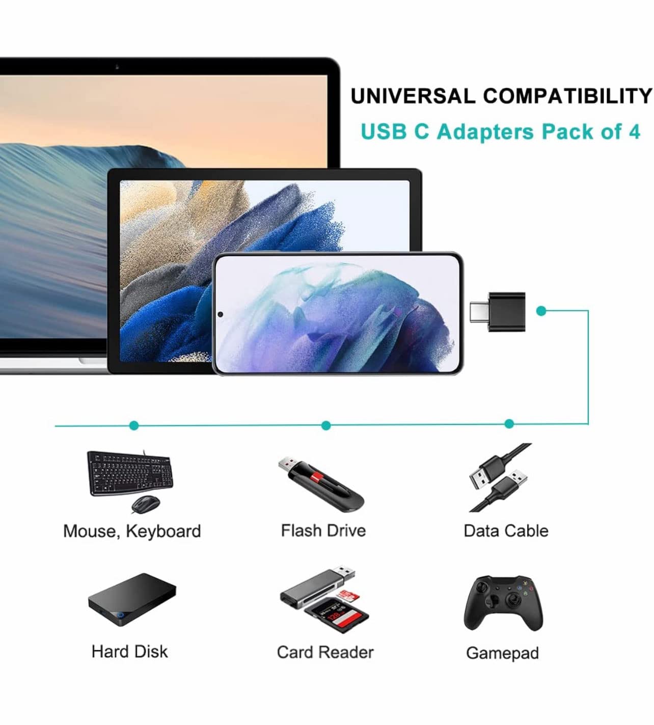 Magnetic USB C to USB 2.0 Adapter - OTG Converter USB-C to USB-A Compatible with MacBook, Smartphones & Type-C Devices (Black) - Perfect for Data Transfer & Charging on the Go