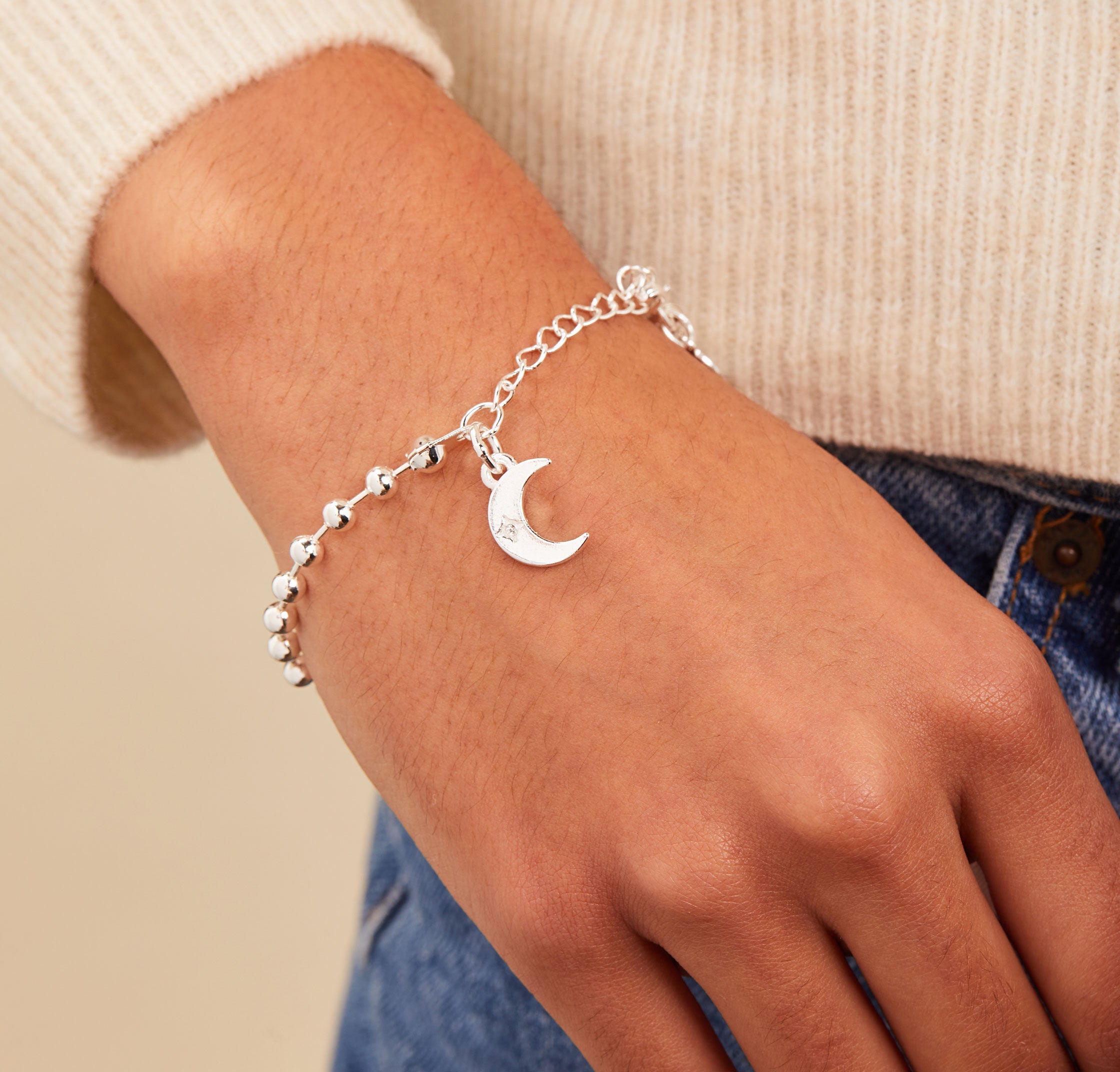 Crescent Moon Ball Chain Bracelet for Women - Dainty Gold & Silver Adjustable Bracelet - Perfect for Everyday Wear, Gifts & Boho Style