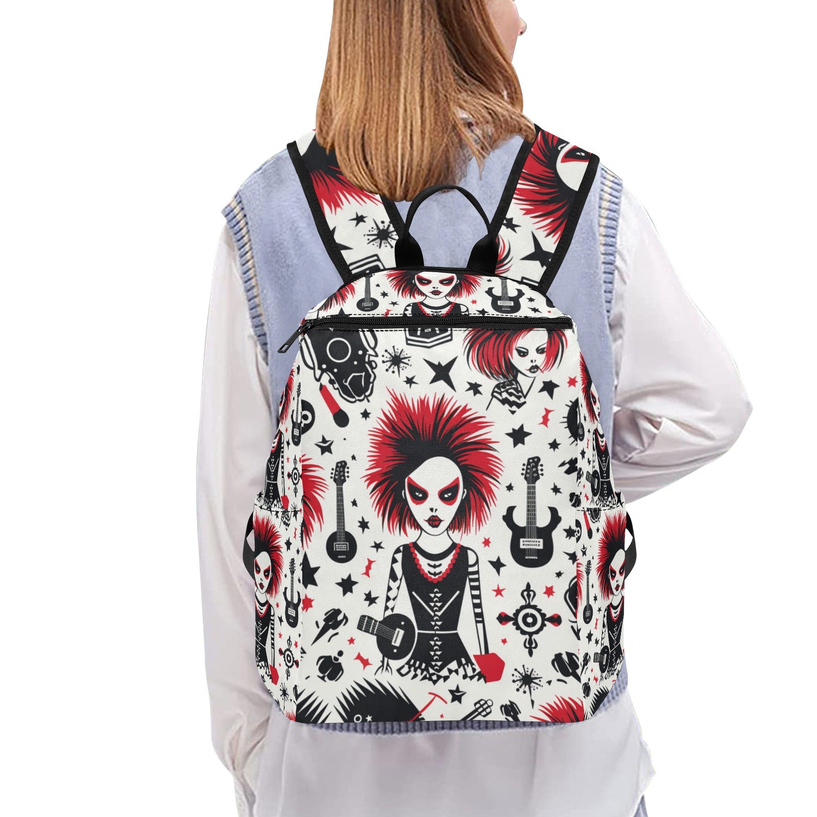 Punk Rock Girl Lightweight Casual Backpack - Stylish & Comfortable Daypack for School, Travel & Street Fashion