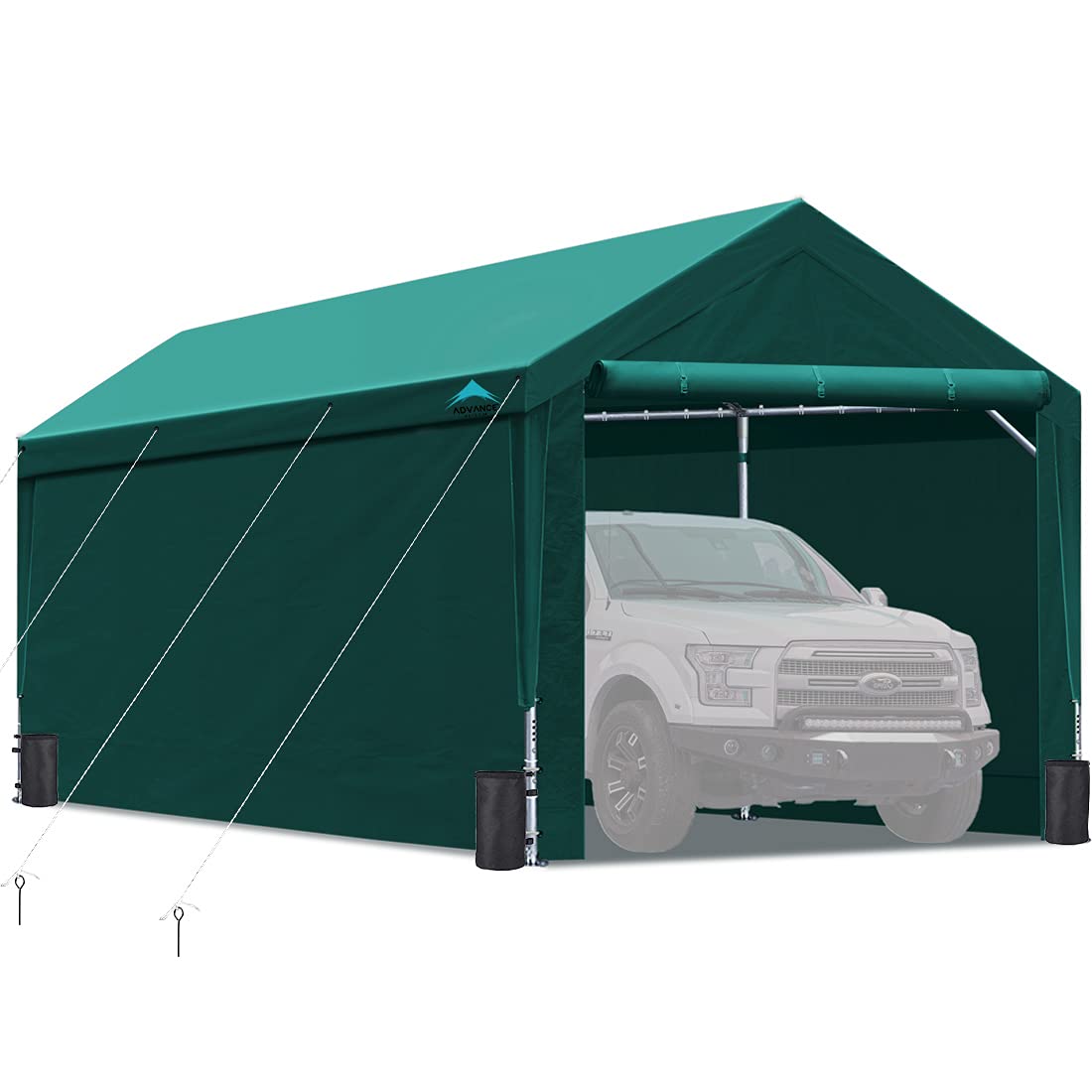 10x20 ft Heavy Duty Carport with Removable Sidewalls & Doors, Adjustable Height 9.5-11 ft, Reinforced Canopy Garage Shelter for Cars, Boats, RVs, Outdoor Storage, Green