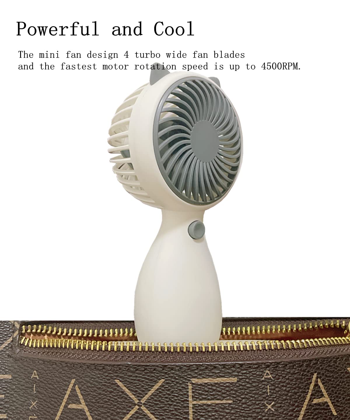 Handheld Mini Fan - Portable USB Rechargeable Personal Cooling Fan with Strong Wind, Quiet Operation & Lanyard - Perfect for Office, Travel, Outdoor Activities & Home Use (White)