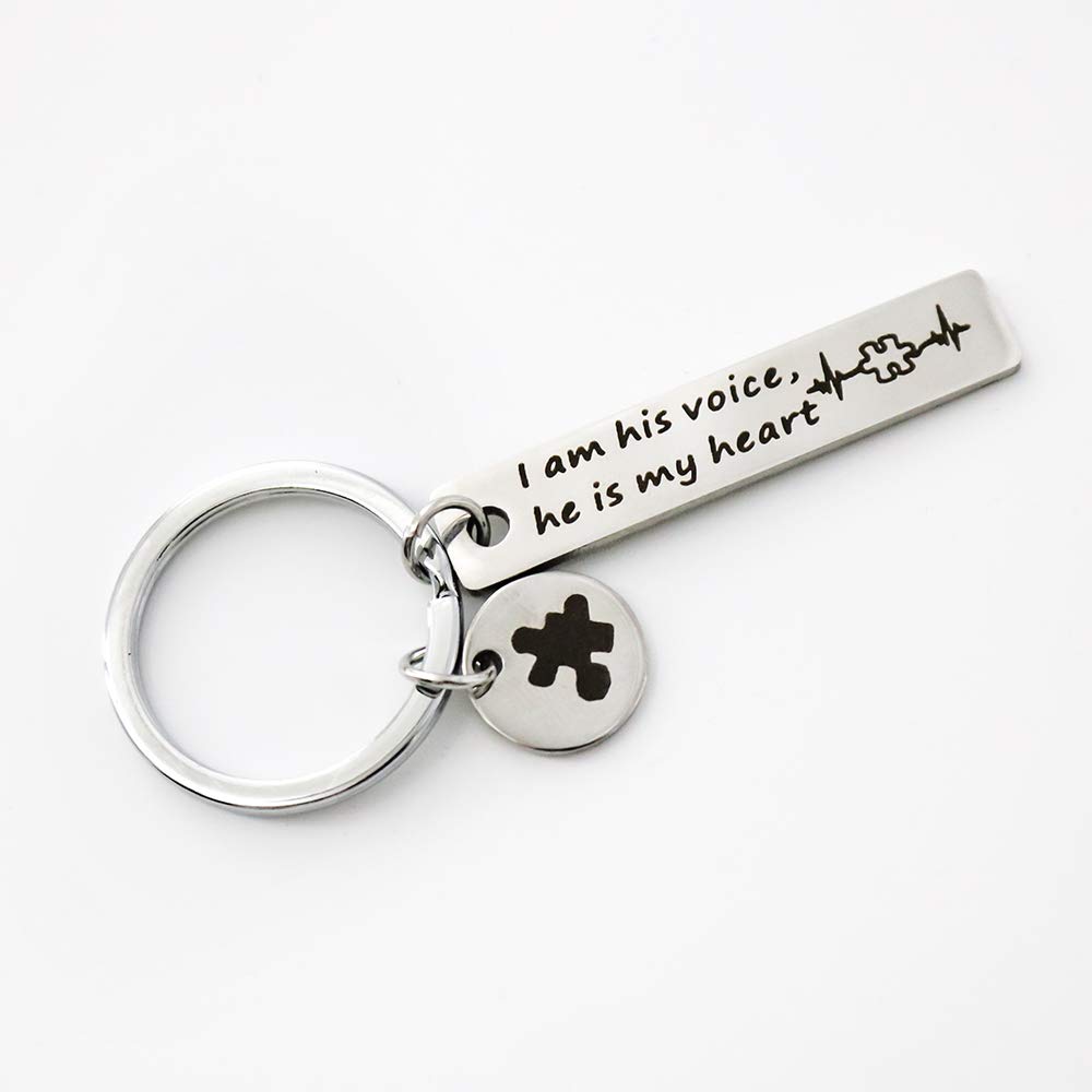 Autism Awareness Keychain - 'I Am His Voice He is My Heart' Puzzle Piece Charm for Autism Moms | Thoughtful Gift for Special Needs Parents, Teachers & Caregivers | Show Support at Schools, Events & Daily Life
