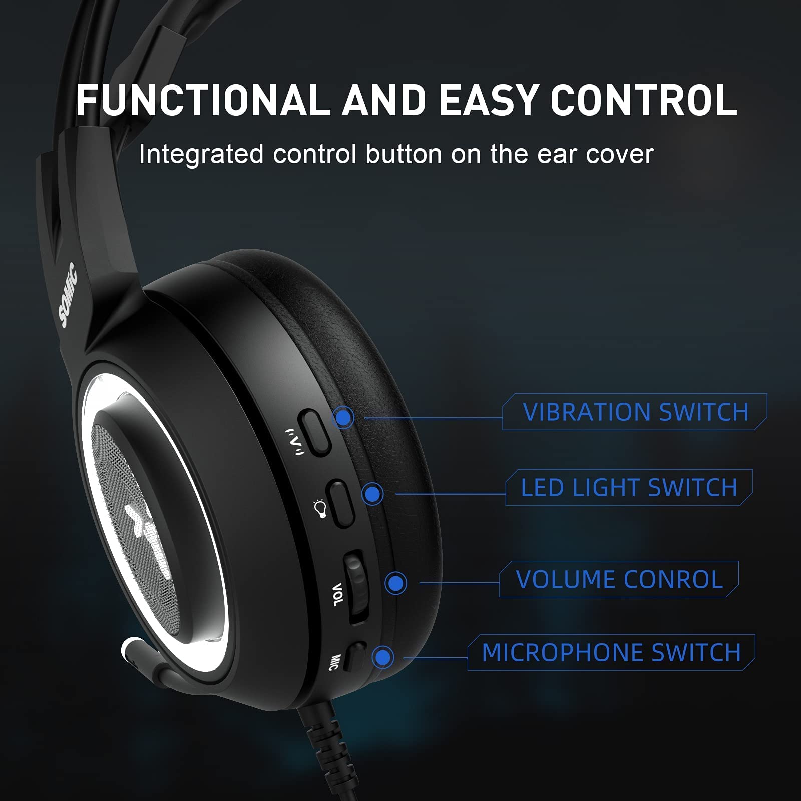 SOMIC G951 Black Cat Ear Gaming Headset with 7.1 Virtual Surround Sound, LED Lights & Headphone Stand - Lightweight PC, PS4, Laptop Headphones for Women & Girls - Perfect for Gaming, Streaming & Online Classes