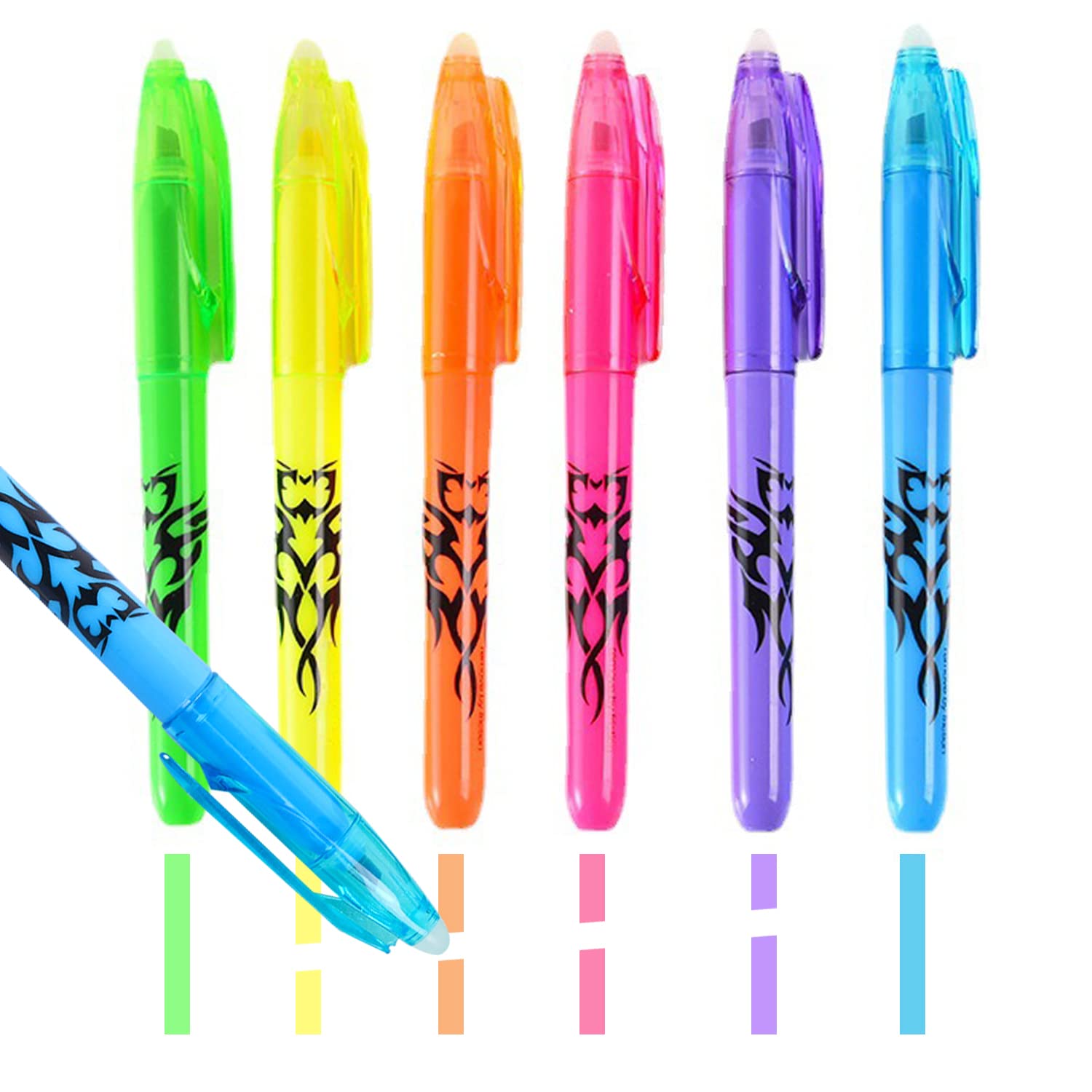 Erasable Highlighter Pens - 6 Soft Colors, Chisel Tip with Eraser for Kids & Adults | Perfect for School, Office & Study Notes | Non-Toxic Dry Erase Markers for Whiteboards, Planners & Notebooks
