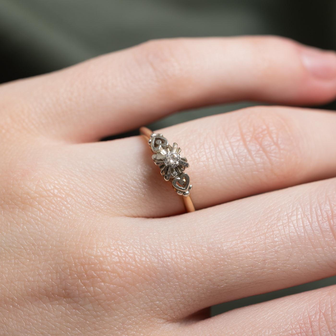 14K Two Tone Gold Diamond Heart Ring - 0.09ct Natural Diamond, Size 6, Dainty Jewelry for Women - Perfect for Valentine's Day, Anniversary Gifts & Romantic Occasions