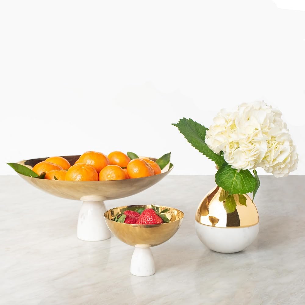 Anna New York Coluna Fruit & Chocolate Bowl - Carrara Gold Marble Design | Elegant Serving Bowl for Desserts, Snacks, and Party Entertaining