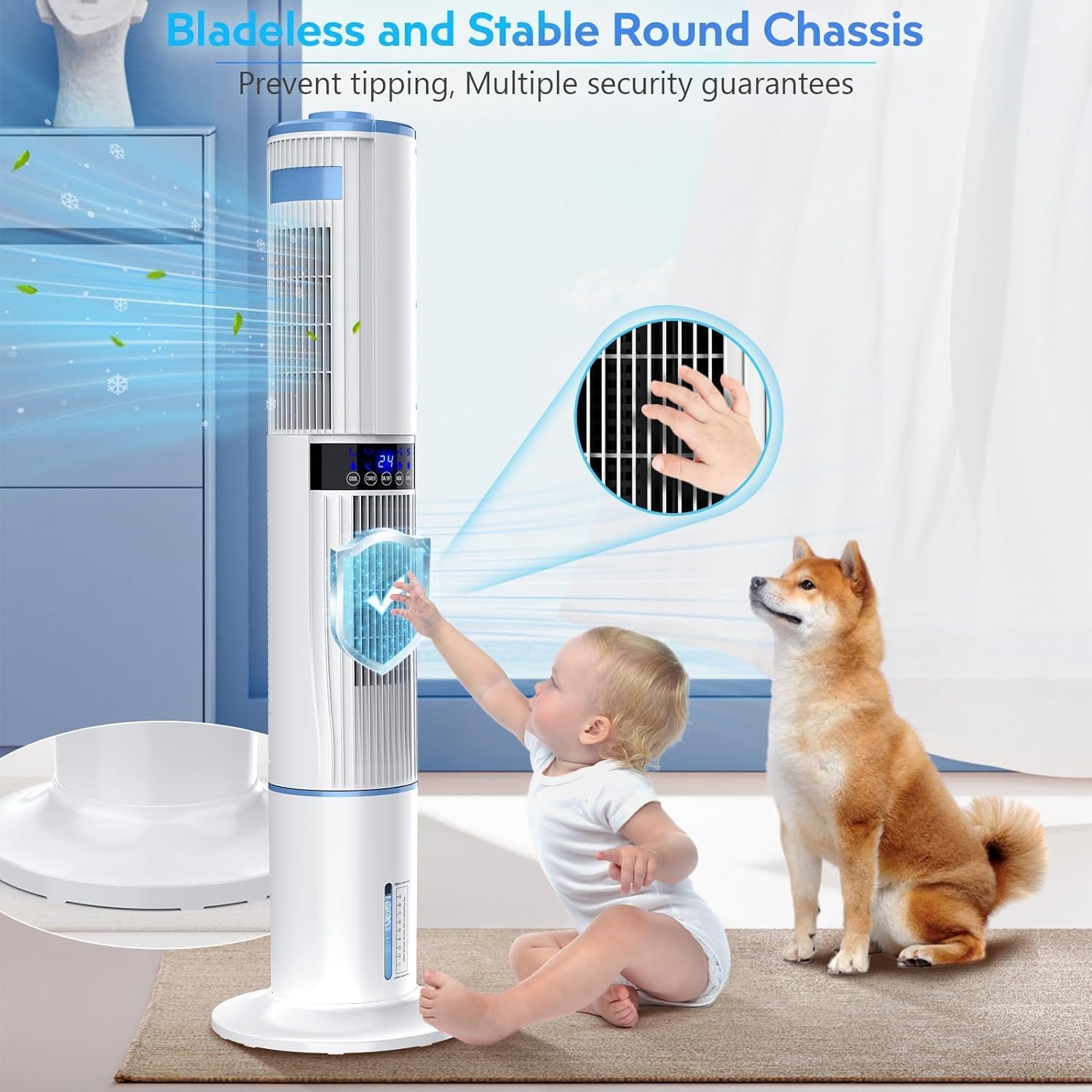 Portable Air Conditioner Tower Fan with Water Cooling & Remote Control - 4 Modes, 24H Timer, 65W, 4L Tank - Perfect for Bedroom, Office & Home Cooling