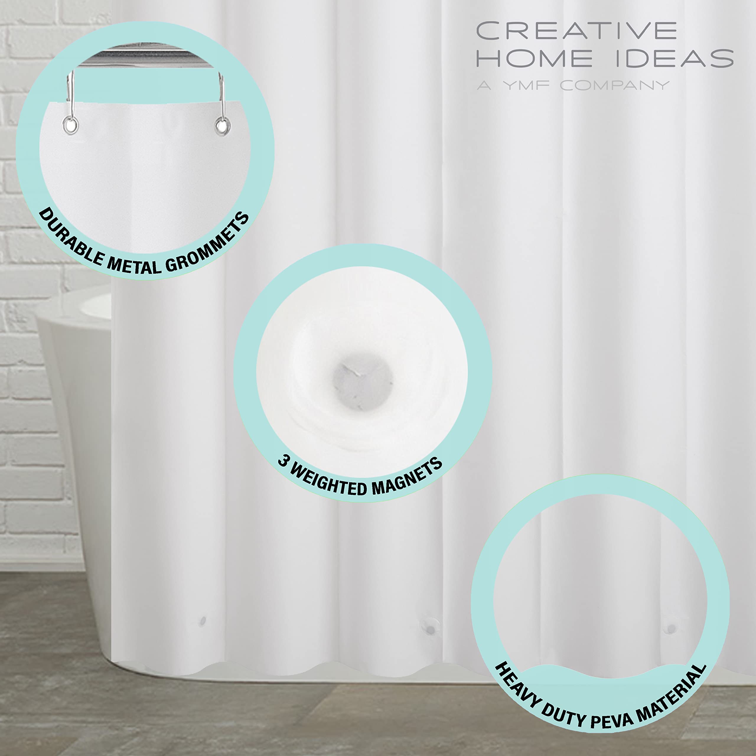 Turquoise Blue White Ombre 14-Piece Shower Curtain Set with Hooks & PEVA Liner - 70x72 Inch Bathroom Decor for Modern & Coastal Homes - Includes 1 Ombre Shower Curtain, 1 Frosted PEVA Liner & 12 Hooks - Perfect for Spa-Like Showers & Beach-Themed Bathrooms