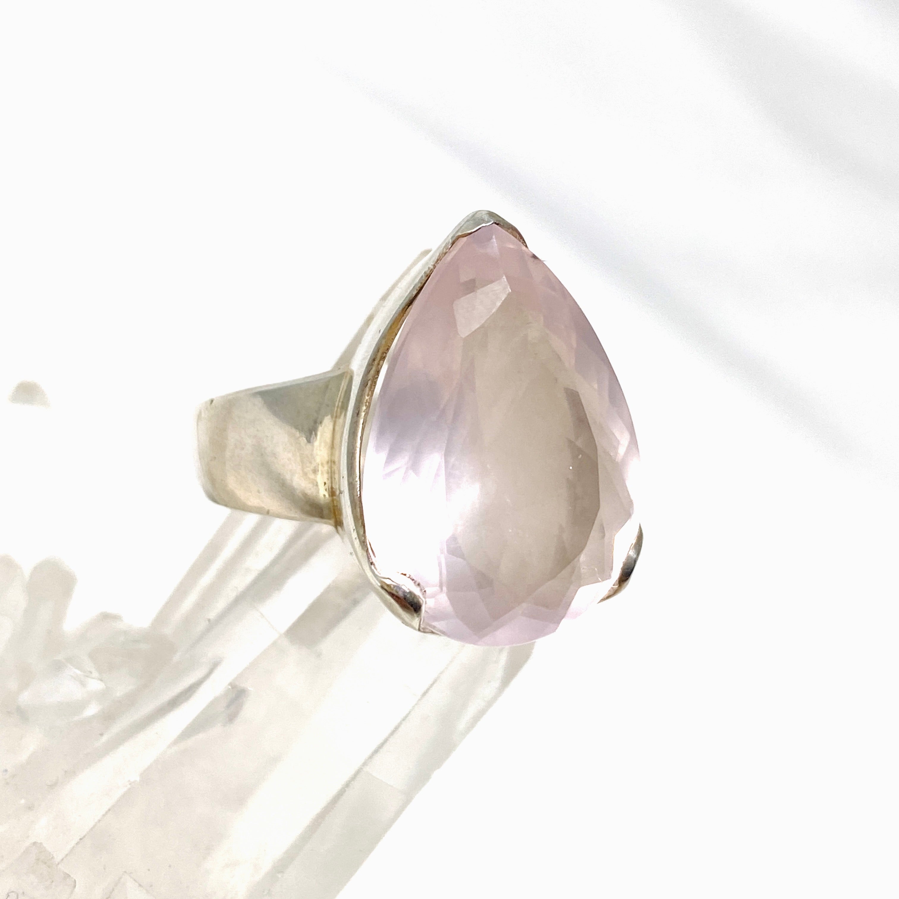 Rose Quartz Faceted Teardrop Ring - Size 9.5 - KRGJ1144 - Elegant Jewelry for Women, Perfect for Weddings, Parties & Everyday Wear
