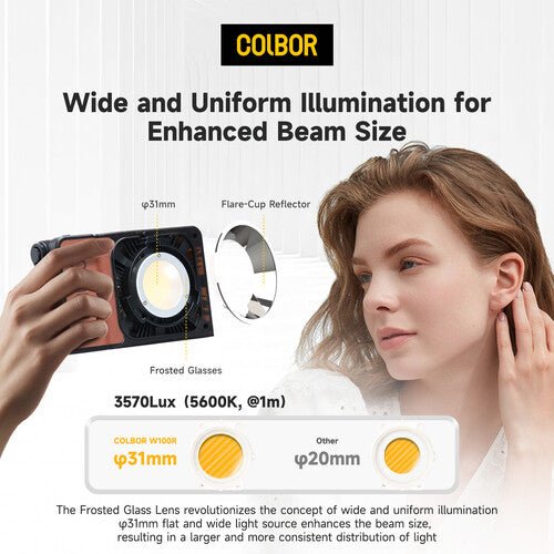 COLBOR W100R Portable RGB LED Monolight - Professional Photography Lighting for Studio, YouTube Videos & Live Streaming - Compact & Powerful Continuous Light for Content Creators