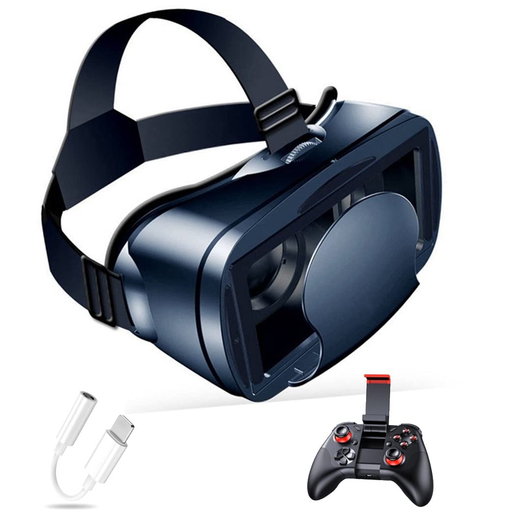 3D VR Headset with Bluetooth Controller - Compatible with iPhone 13 Pro Max/13 Pro/13/12/11, Samsung Galaxy S21, Huawei & Xiaomi Series - Immersive Virtual Reality Experience for Gaming, Movies & 360° Videos (Color: Black, Size: iOS)