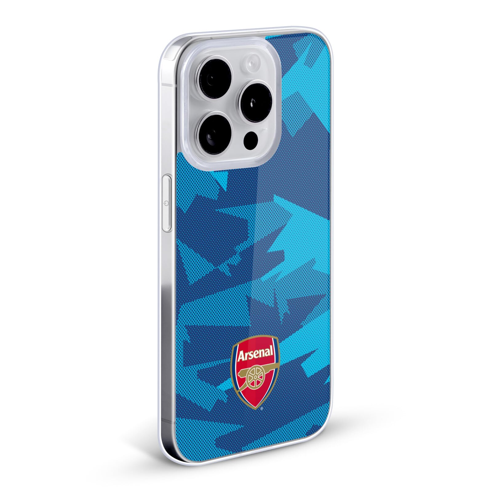 Officially Licensed Arsenal FC Geometric Blue Crest & Gunners Logo Soft Gel Case for Apple iPhone 12/12 Pro - Durable Protection with Stylish Team Design, Perfect for Soccer Fans & Match Days
