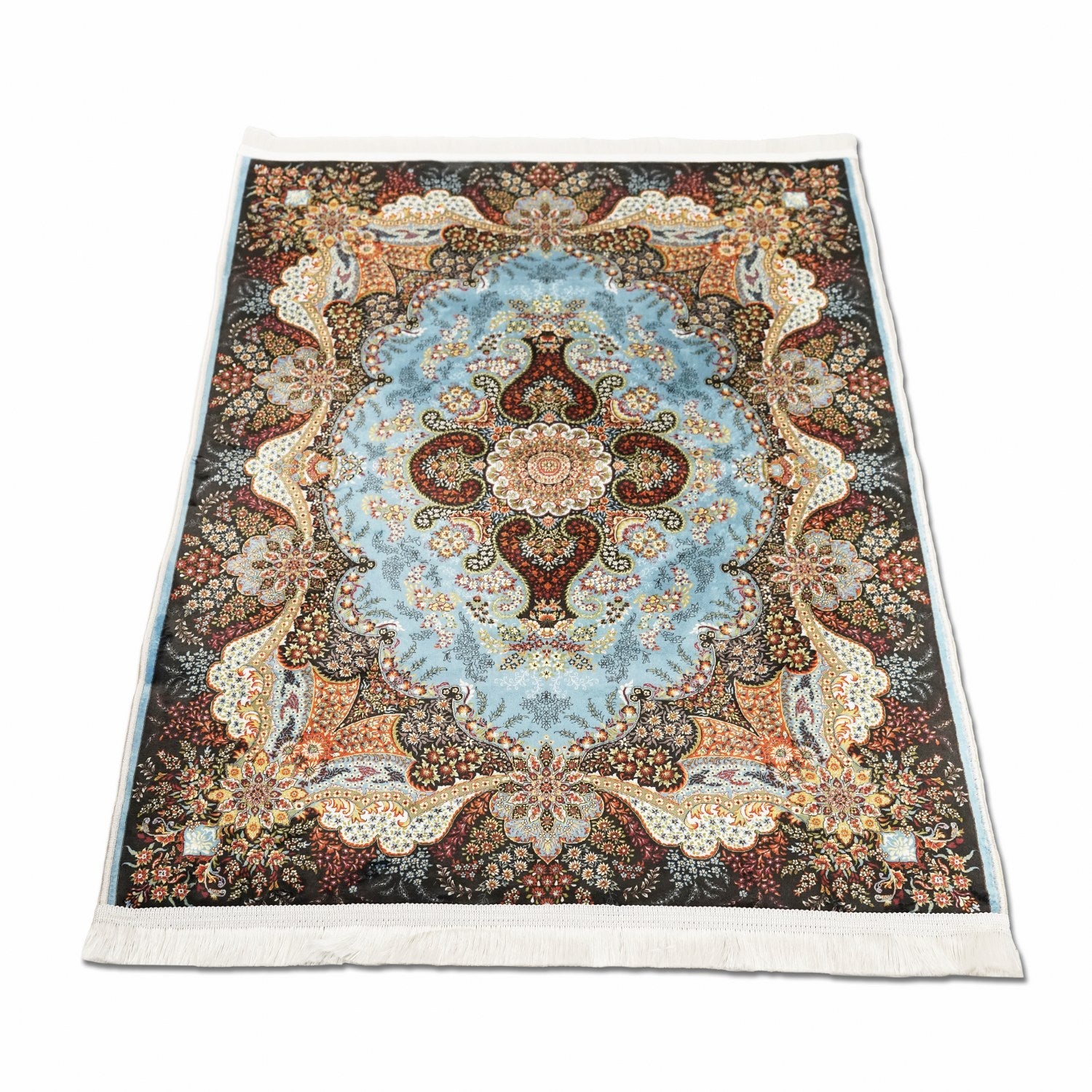 Premium Islamic Prayer Rug - Blue & Beige Floral Motifs Janamaz for Home, Mosque & Travel - Soft & Durable Muslim Prayer Mat for Daily Salah