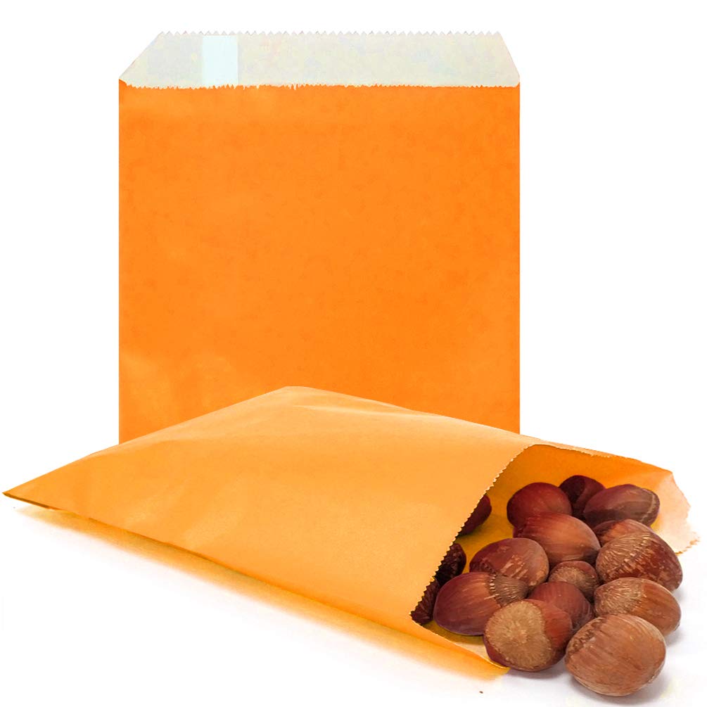 AZOWA 6x9 Inch Large Orange Candy Buffet Bags - Pack of 100 Premium Paper Treat Bags for Parties, Weddings & Baby Showers - Perfect for Candy Buffets, Party Favors & Gift Packaging