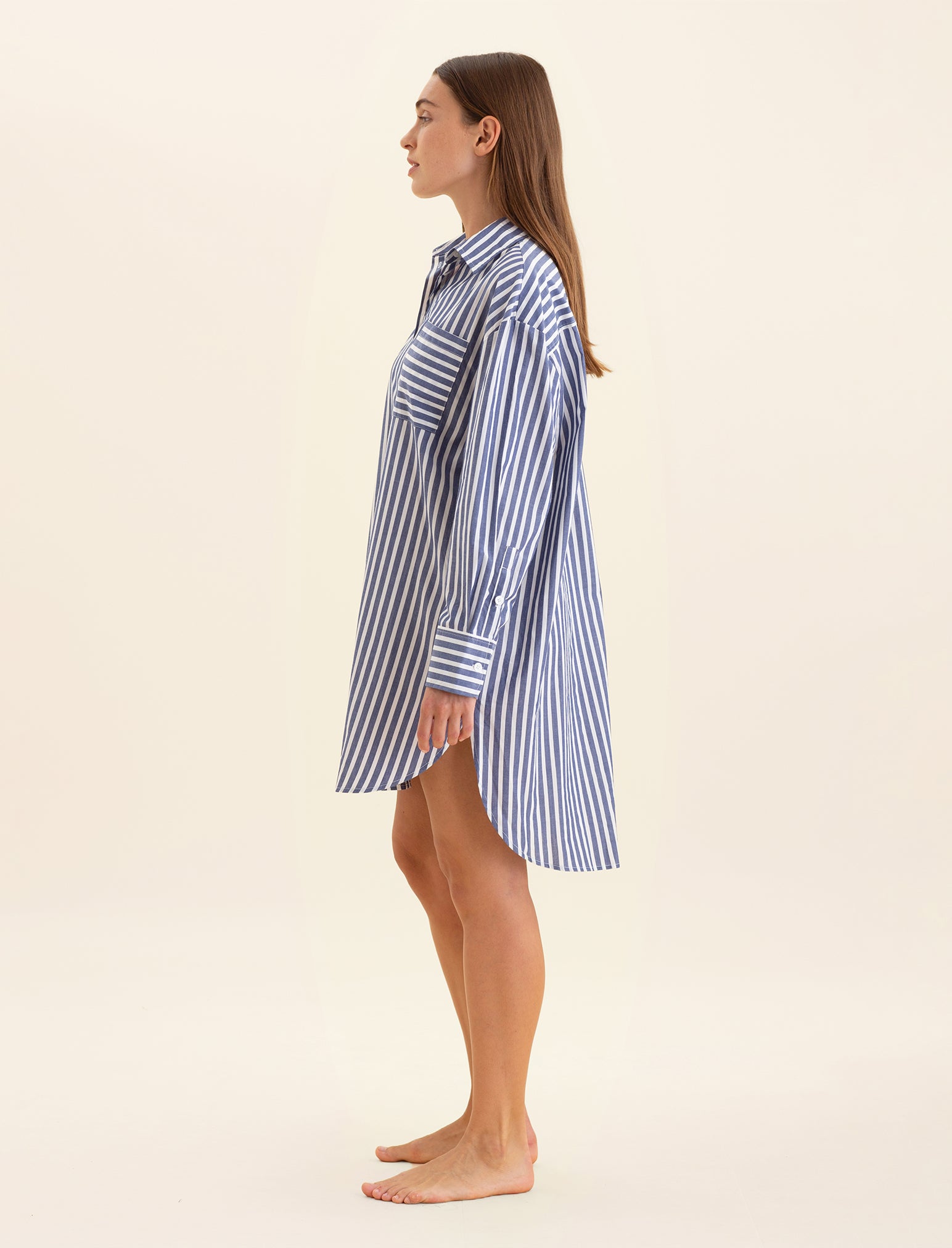 Soft Cotton Striped Nightshirt for Women - Comfortable Sleepwear & Lounge Wear for Relaxing at Home