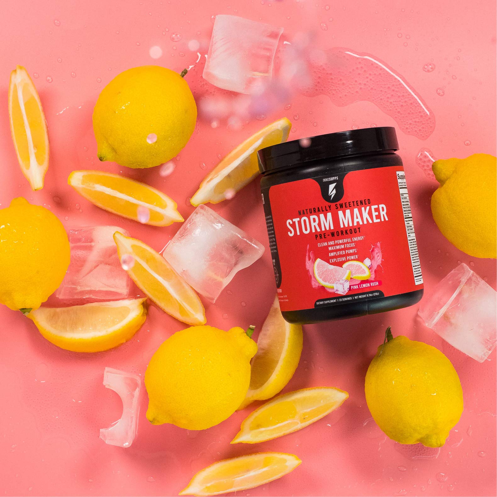 InnoSupps Storm Maker Pre Workout Powder - Long Lasting Energy Boost with Organic Caffeine, Green Tea Extract & L-Citruline - No Artificial Sweeteners - Pink Lemon Rush Flavor - Ideal for Gym, Fitness & Bodybuilding Workouts