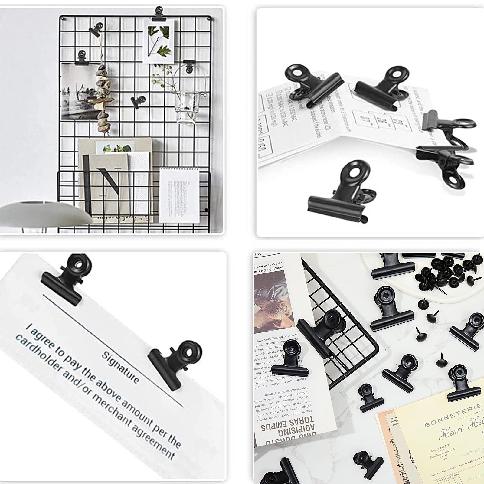 Strong Metal Bulldog Clips with Hole for Push-pin - 38mm Black Paper File Clips, Small Binder Clips for Office, School & DIY Projects - Perfect for Organizing Documents, Sealing Coffee/Tea Bags & Photo Grid Displays