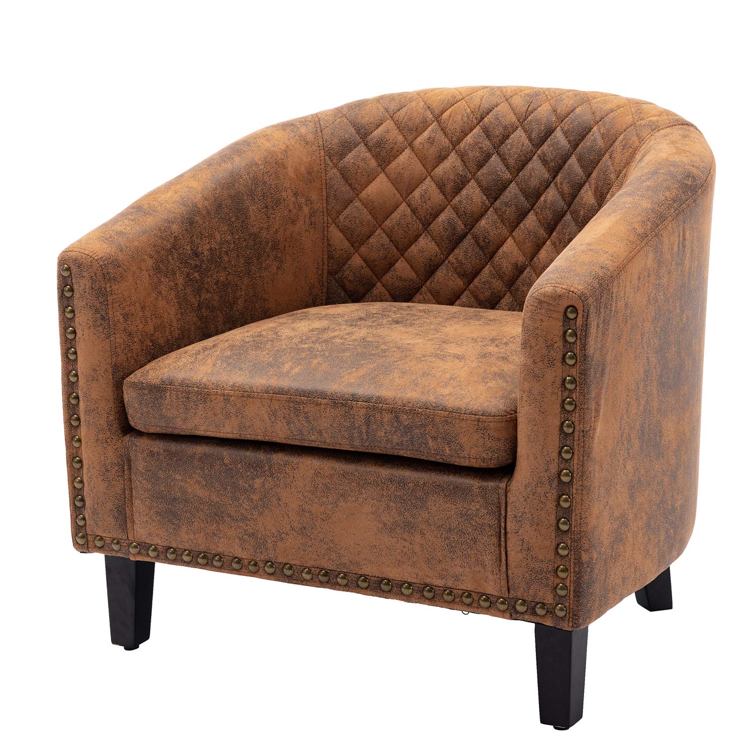 Accent Barrel Chair with Nailhead Trim & Solid Wood Legs - Light Coffee Microfiber Upholstered Living Room Chair for Cozy Reading Nook, Lounge Area or Bedroom Sitting Corner