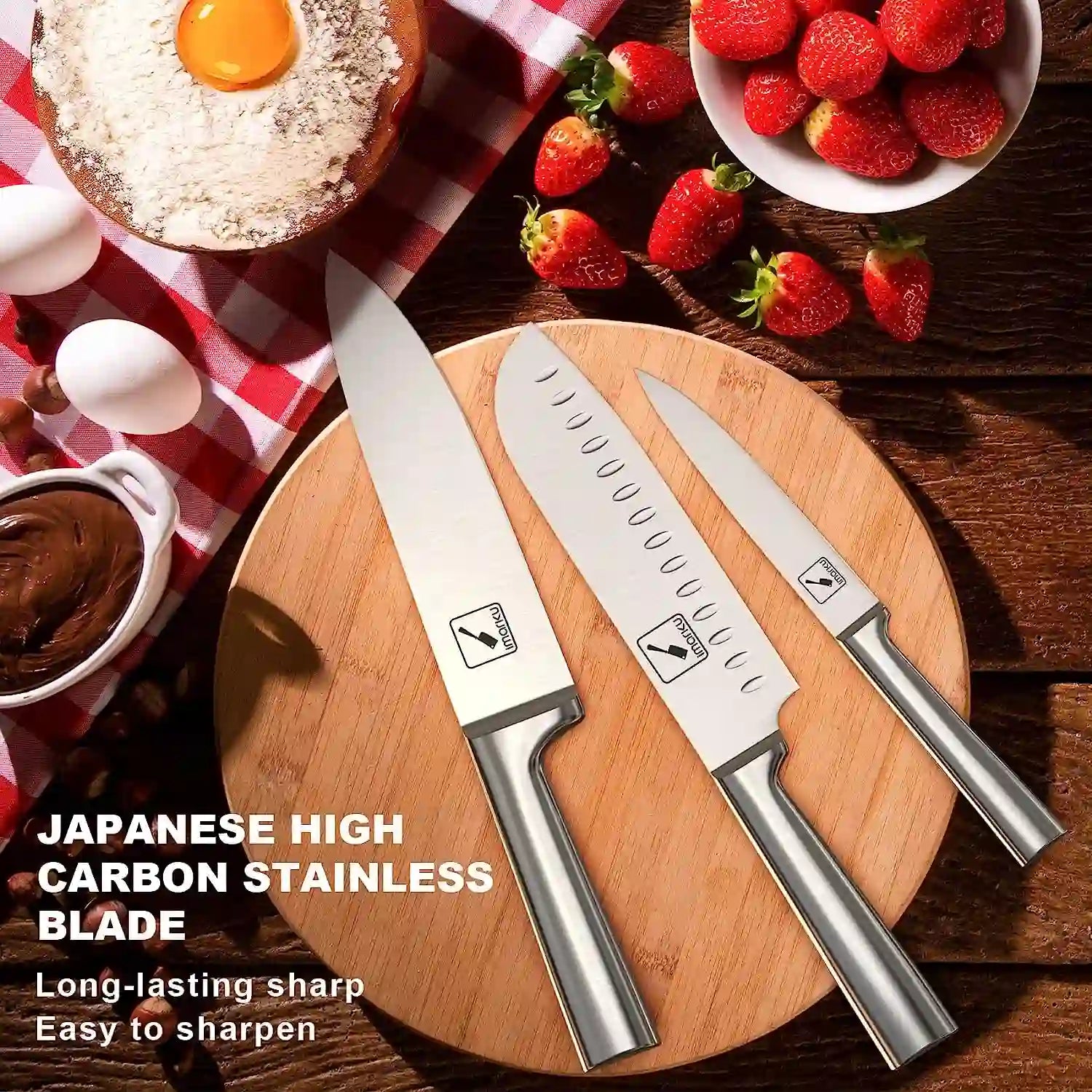 15-Piece Japanese High Carbon Stainless Steel Kitchen Knife Set - Professional Chef Knives for Cooking, Slicing, Dicing & Food Prep - Perfect for Home Kitchens & Restaurants