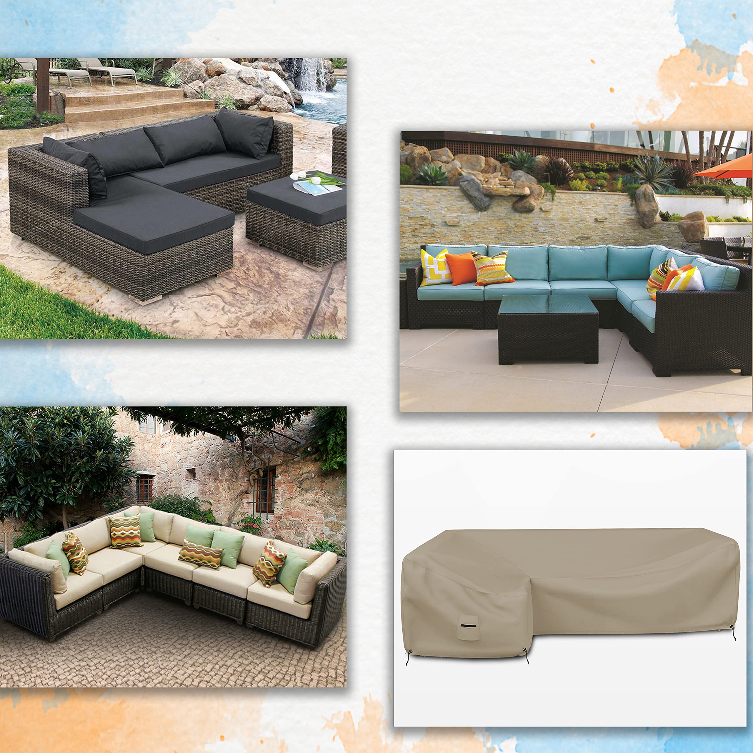 Premium L-Shaped Sectional Sofa Cover - 12 Oz Waterproof, Tear & UV Resistant Furniture Protector with Handles & Air Pockets (Left Side, 90