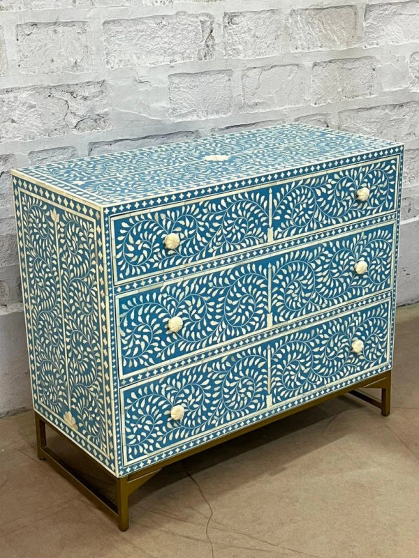 Handmade Exclusive Bone Inlay Dresser with Spiral Design - 3 Drawer Vintage Bedroom Furniture for Master Bedroom, Guest Room & Home Decor
