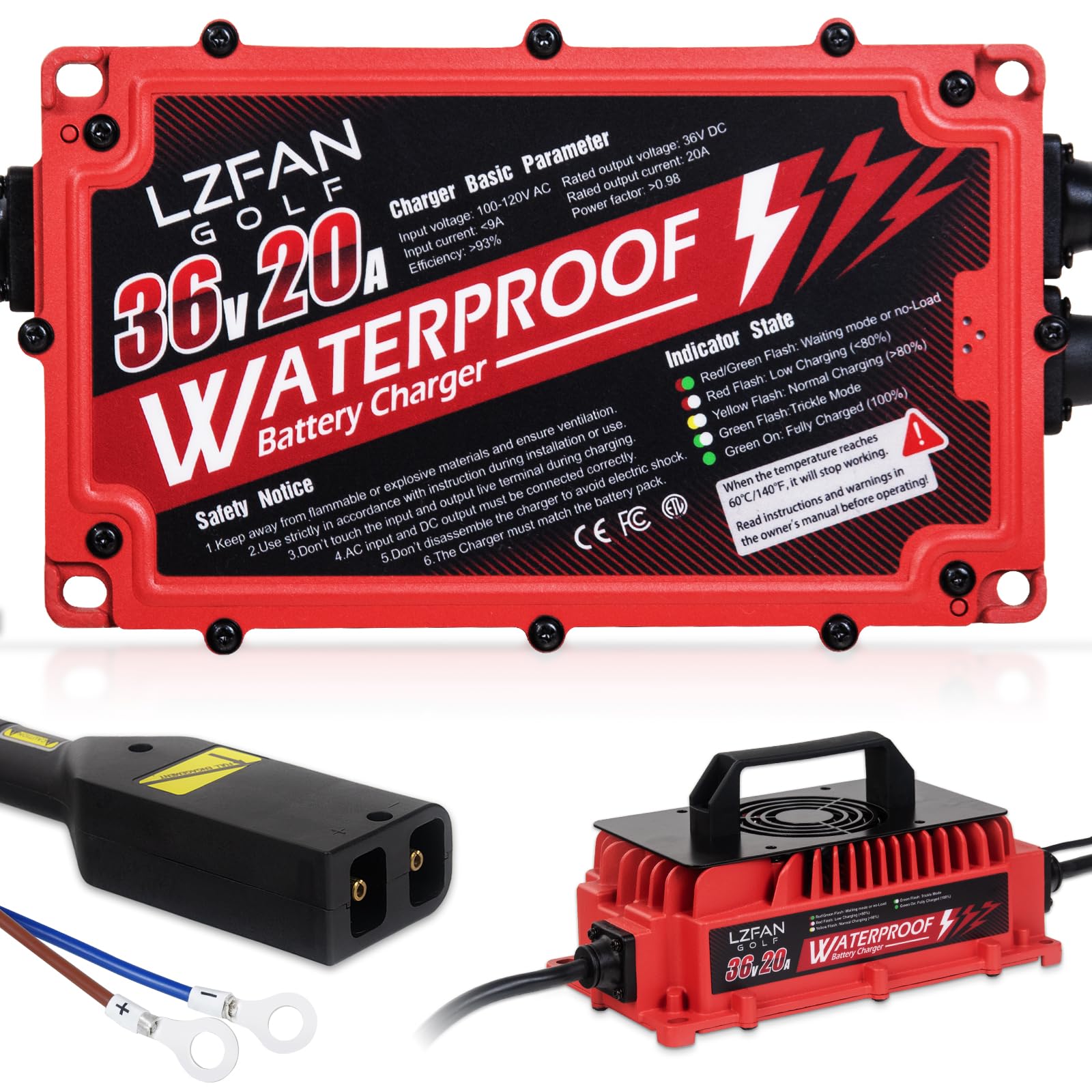 36V 20AMP Waterproof Golf Cart Battery Charger - Compatible with Club Car & EZGO TXT (D-Style Plug) | Fast Charging | Ideal for Golf Courses, Resorts & RV Camping