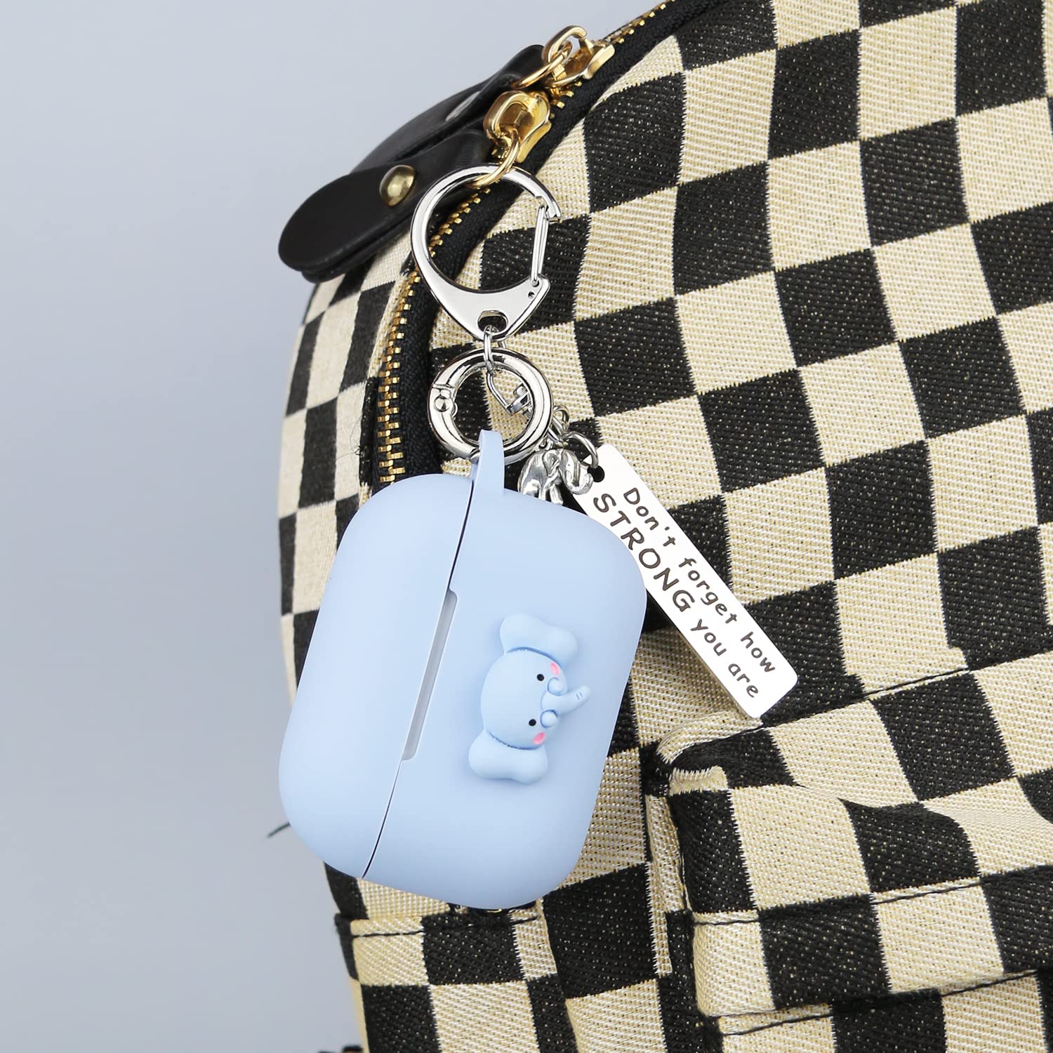 Cute Kawaii Elephant AirPods Pro Case with Keychain for Women - Gym & Travel Accessory